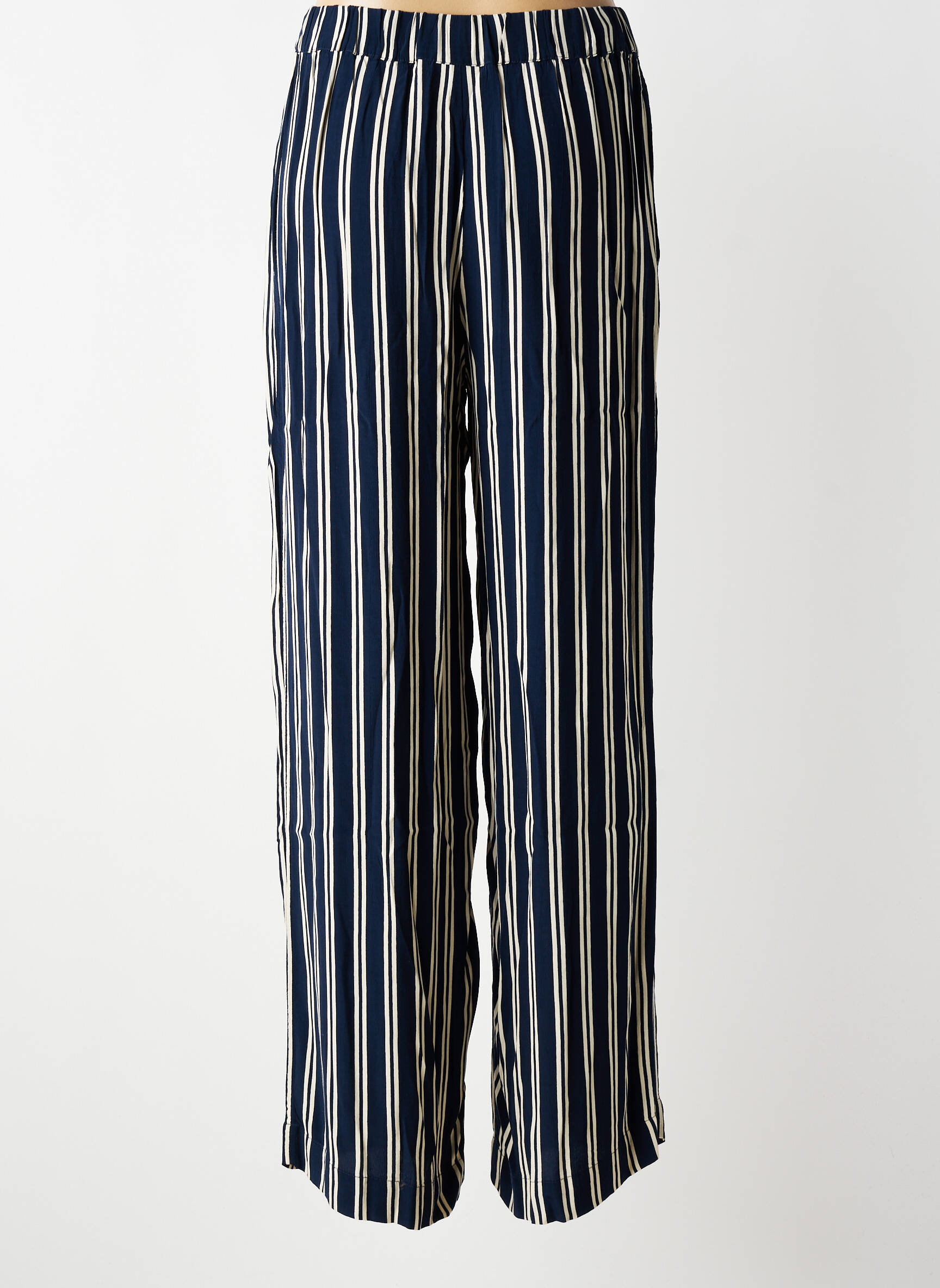 Pantalon droit tissage crêpe taille haute bleu MASAI femme