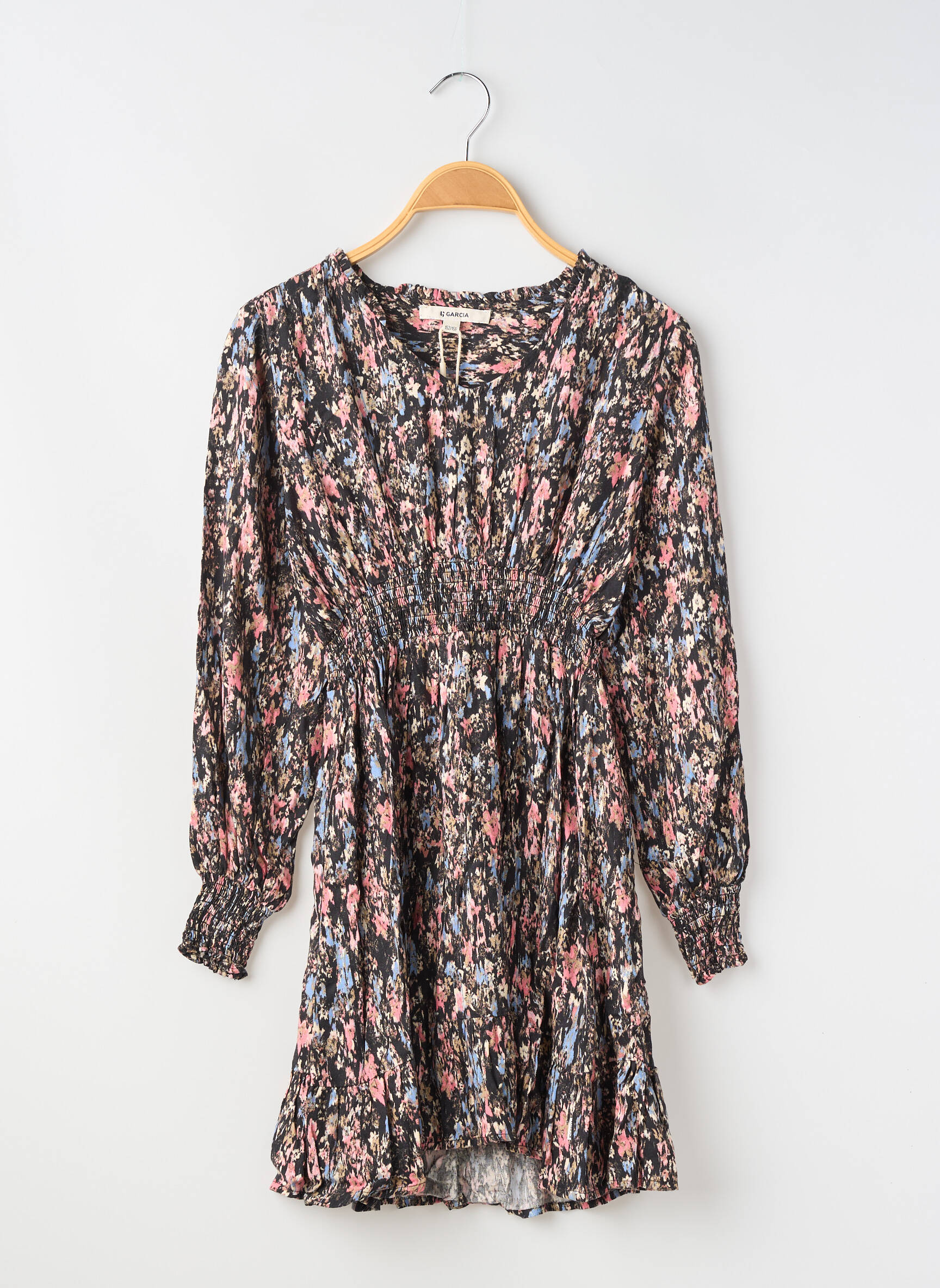 Robe mi-longue col rond manches longues noir GARCIA fille