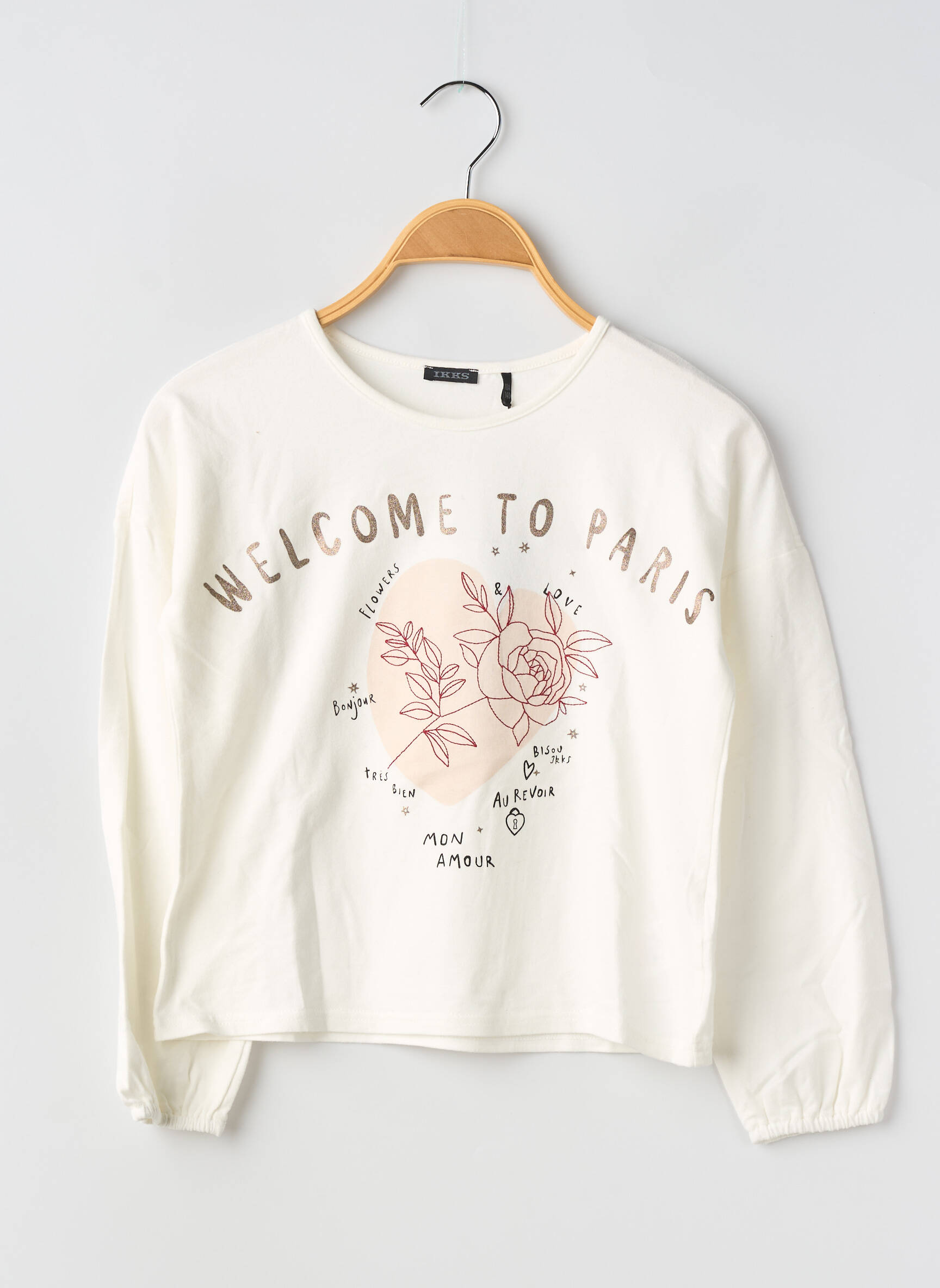 T-shirt coupe cintrée manches longues beige IKKS fille