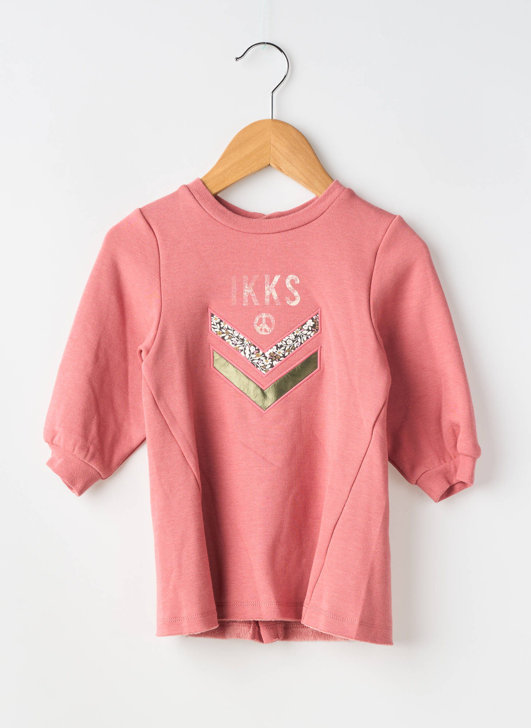 Robe mi-longue fermeture pressionnée manches longues rose IKKS fille