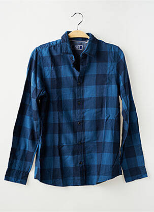Chemise manches longues tissage popeline bleu JACK & JONES garçon