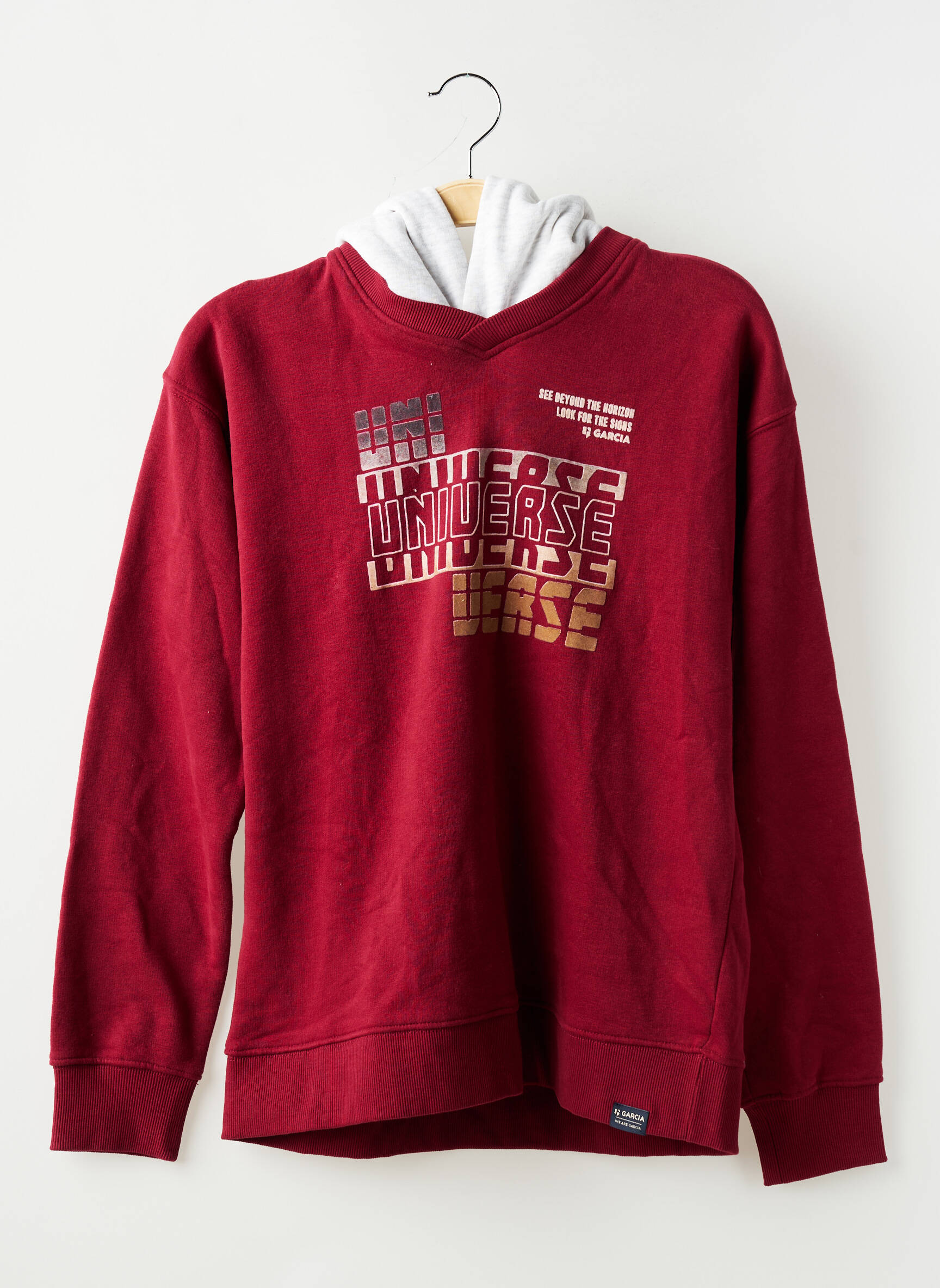 Sweat-shirt à capuche tissage molletoné manches longues rouge GARCIA garçon