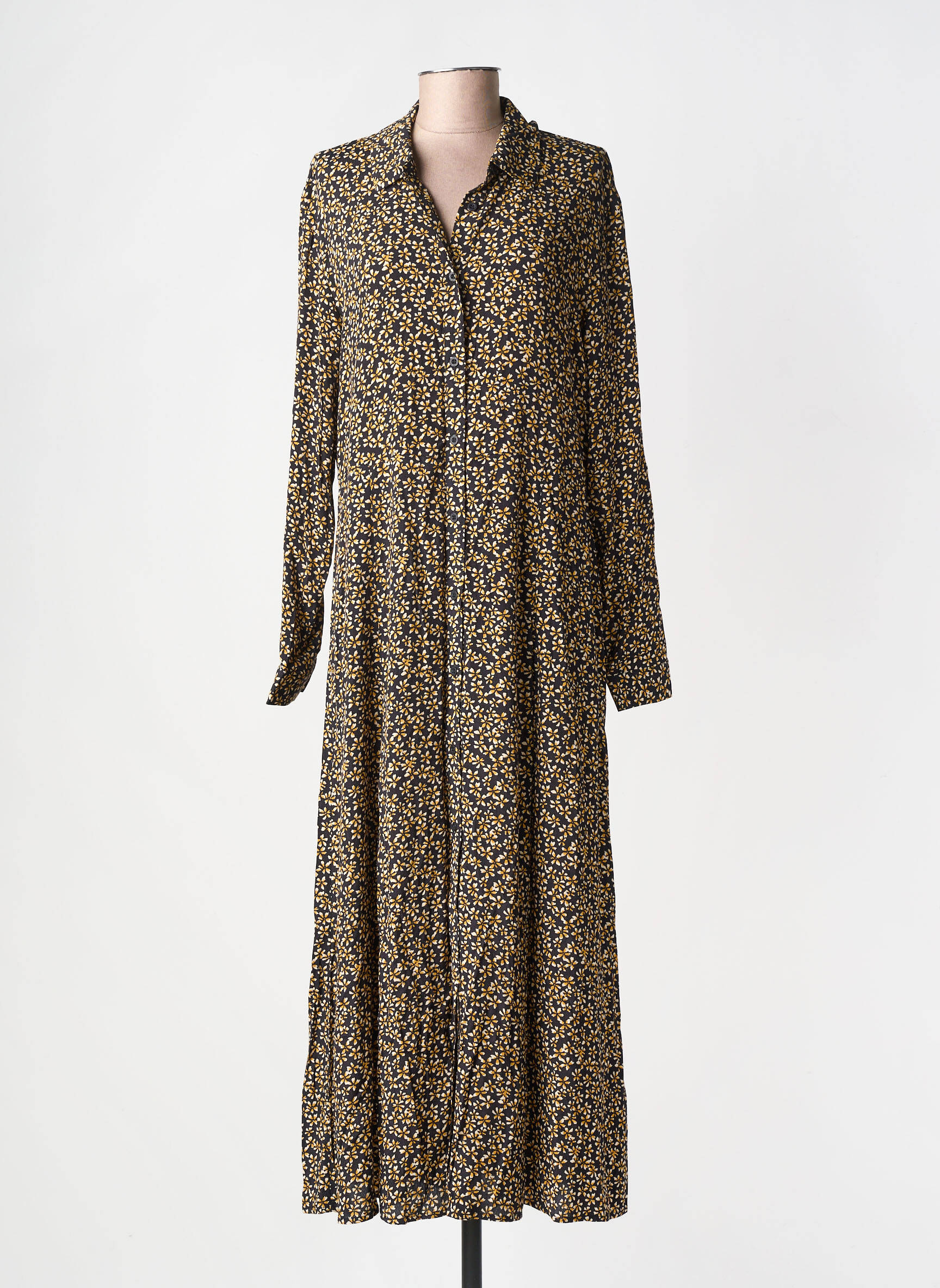 Robe longue manches longues manches longues noir YERSE femme