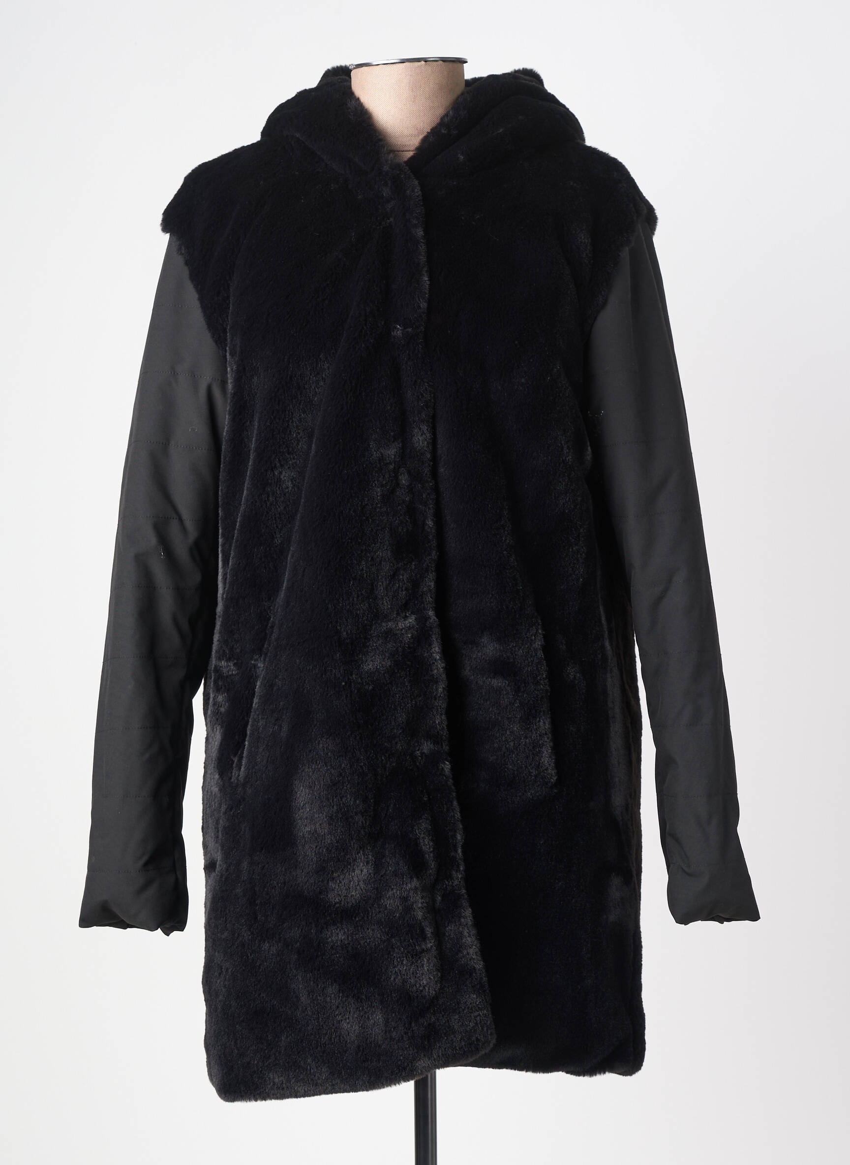 Manteau long fermeture pressionnée a capuche noir GUXY femme