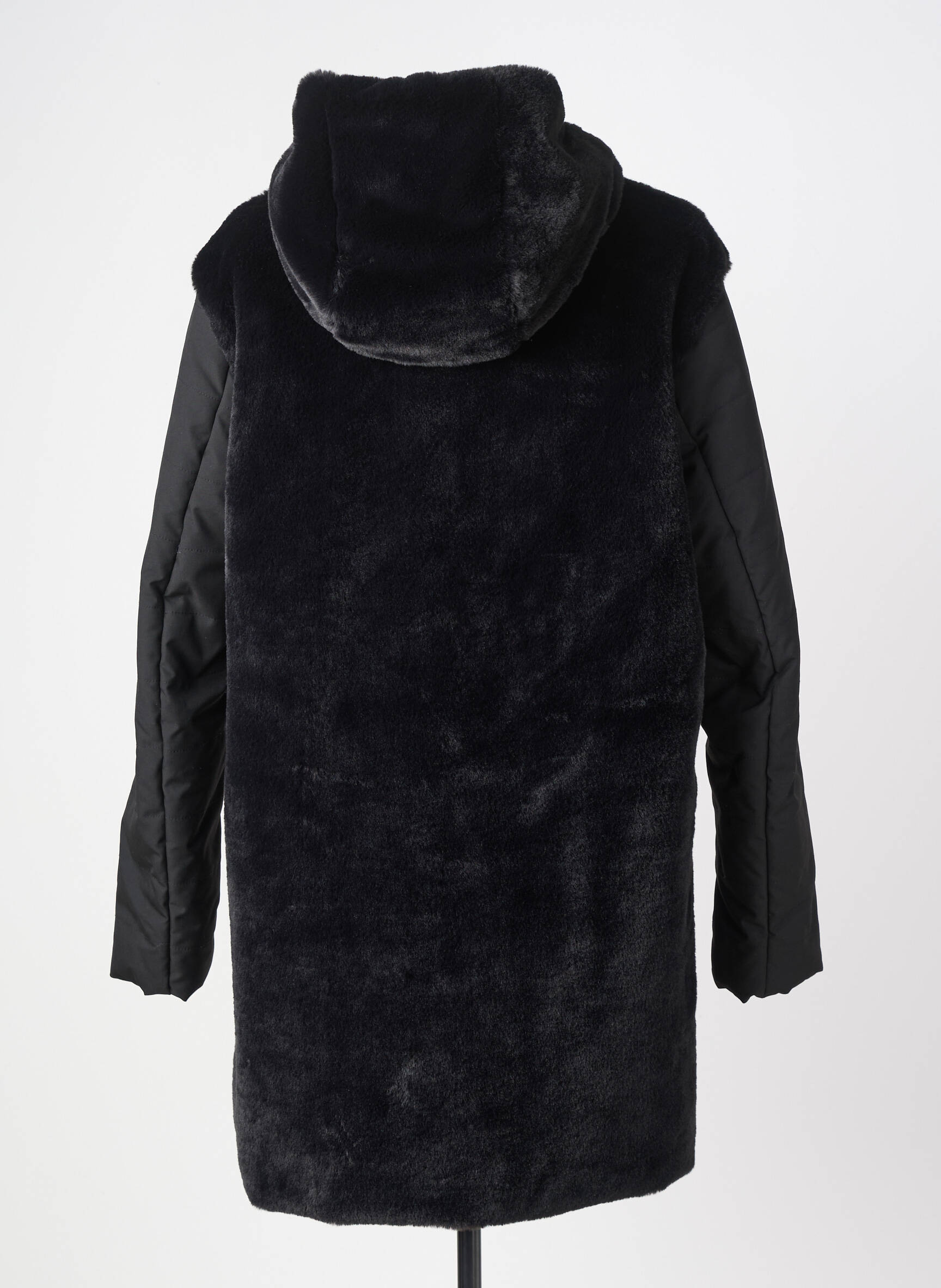 Manteau long fermeture pressionnée a capuche noir GUXY femme