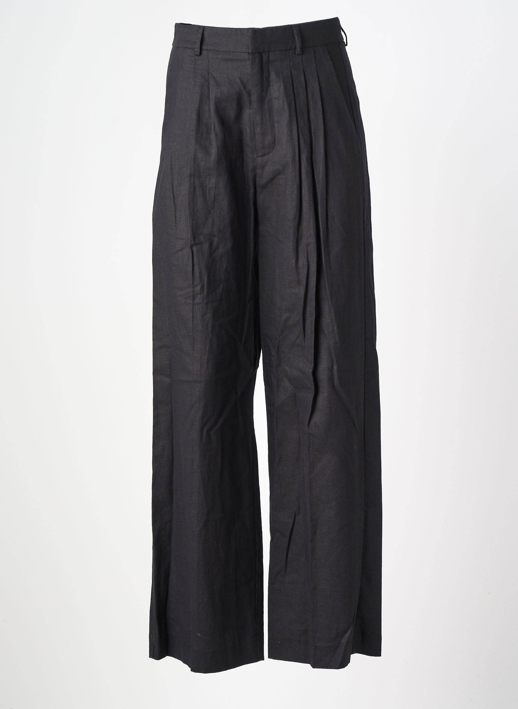 Pantalon large tissage crêpe taille haute noir GRACE & MILA femme