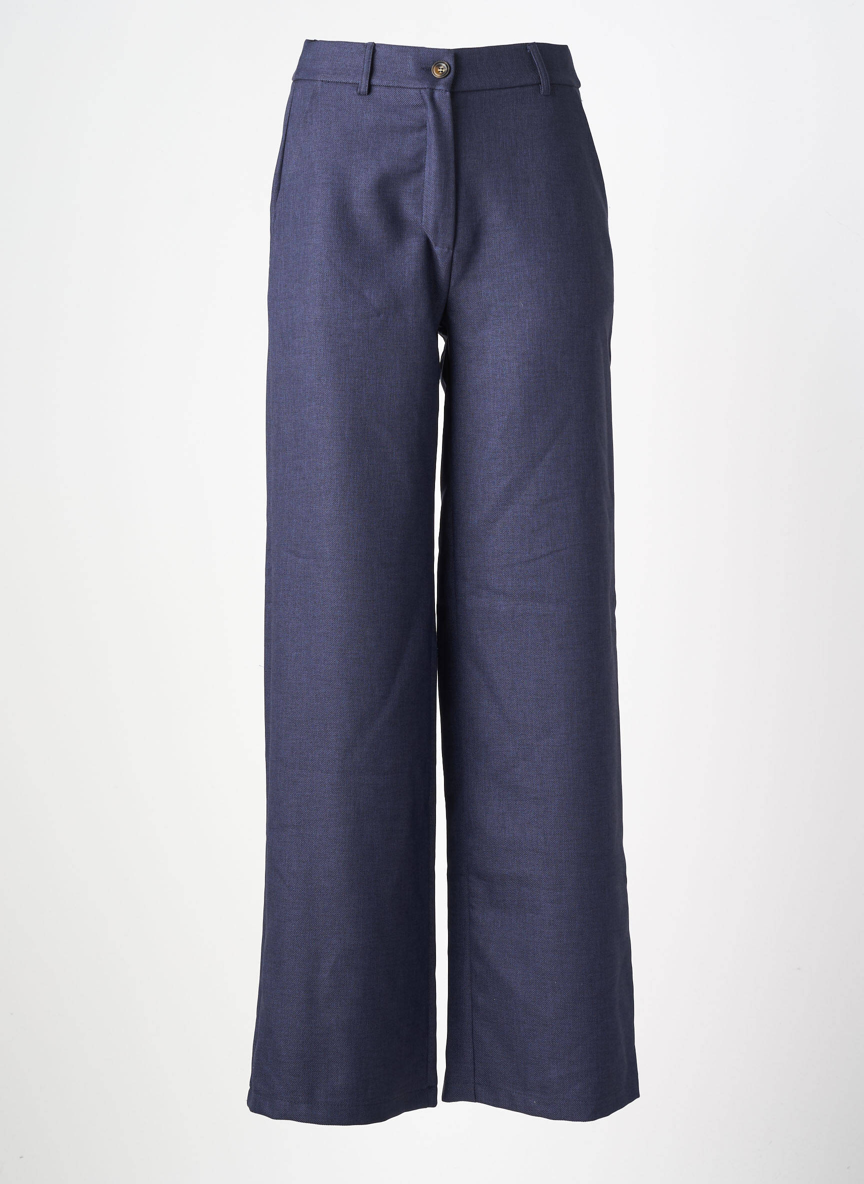 Pantalon large fermeture zippée sous rabat boutonné taille haute bleu LA FEE MARABOUTEE femme
