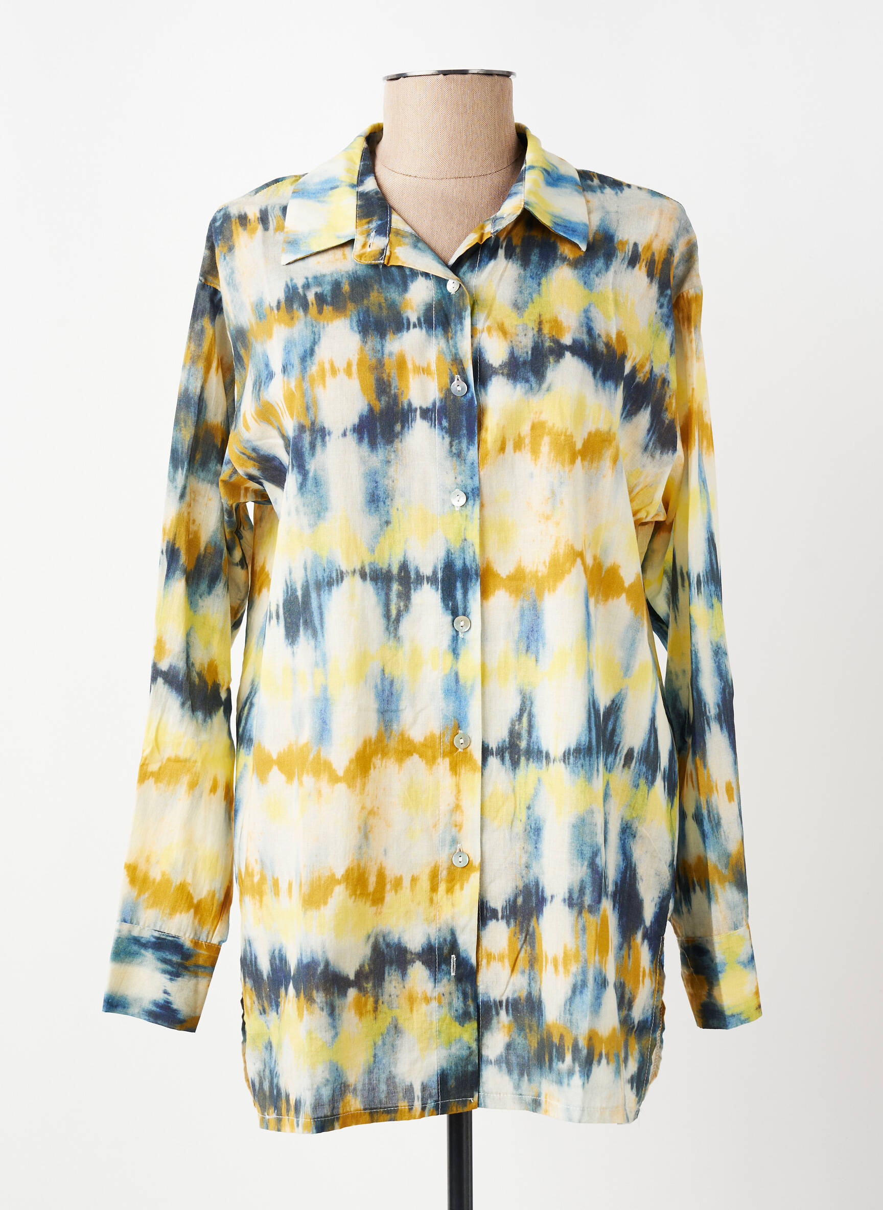 Tunique manches longues col chemisier jaune LA FEE MARABOUTEE femme