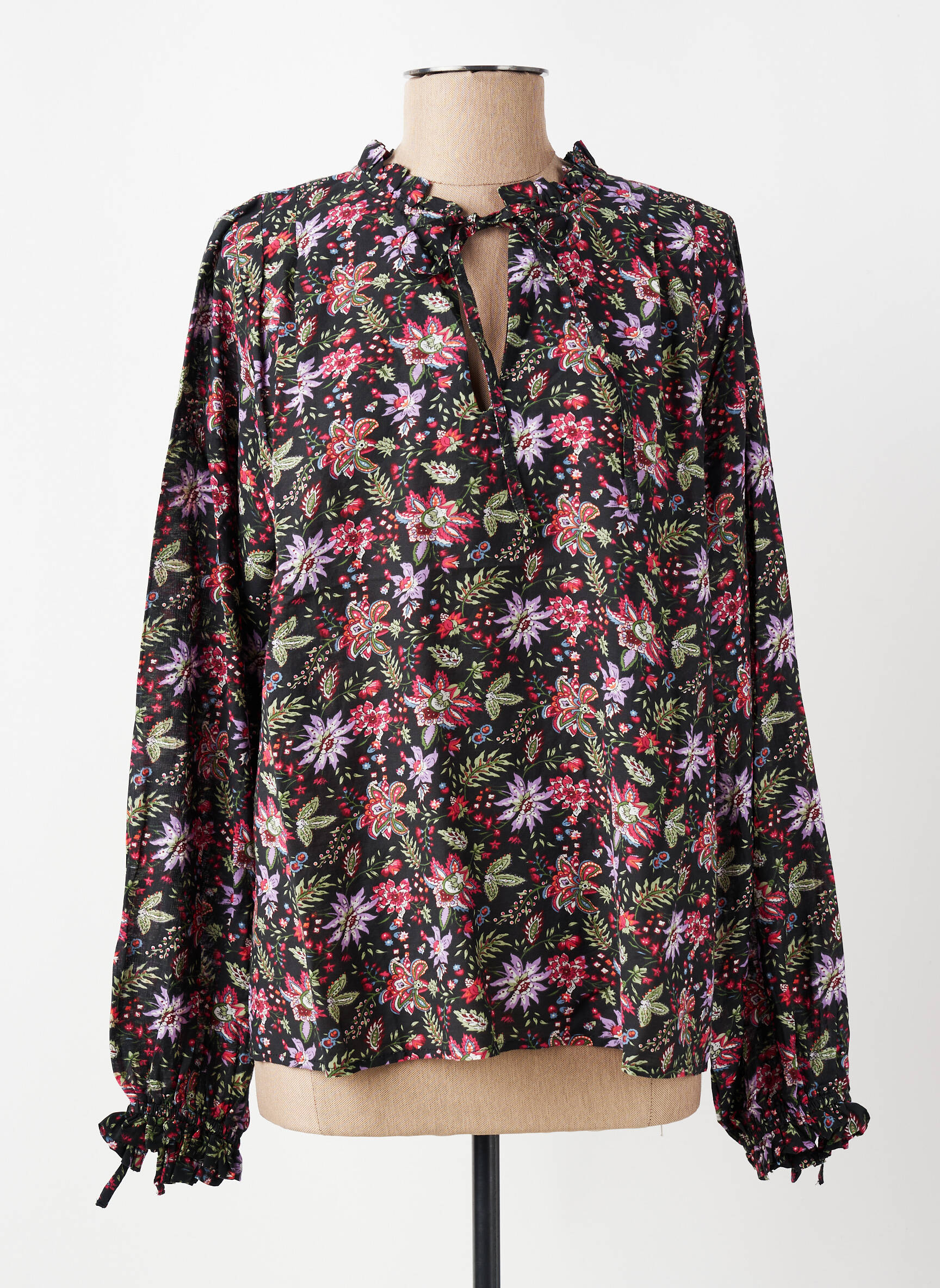 Blouse tissage popeline manches longues noir MOLLY BRACKEN femme