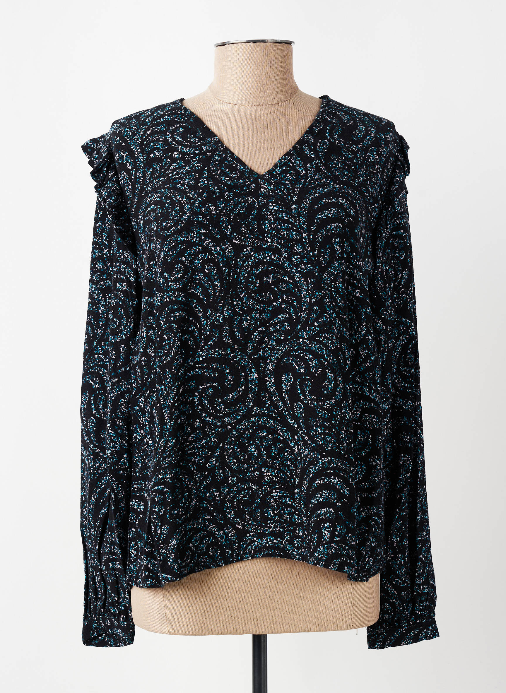 Blouse imprimé fantaisie manches longues noir LA FEE MARABOUTEE femme