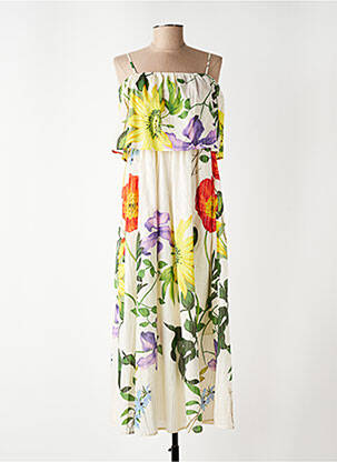 Robe longue imprimé fleurs fines bretelles beige NUMPH femme