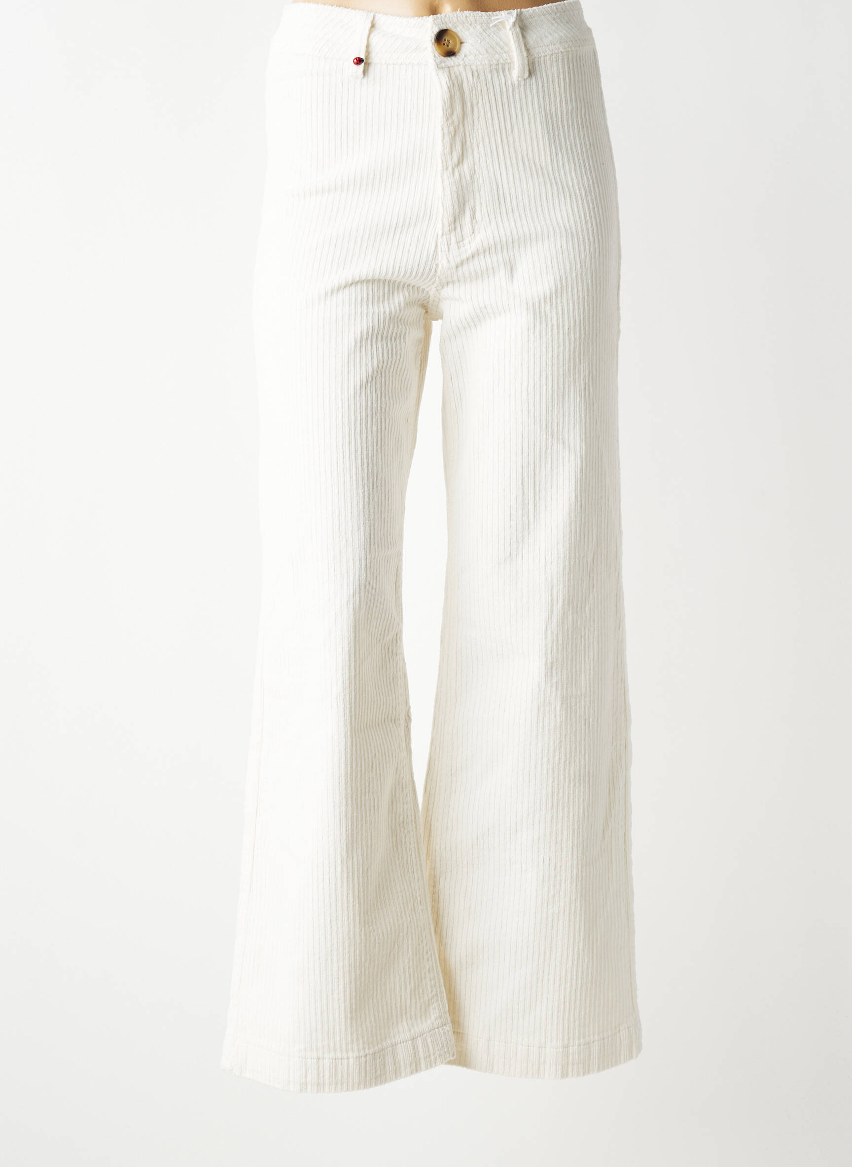 Pantalon flare taille normale taille normale blanc F.A.M. femme
