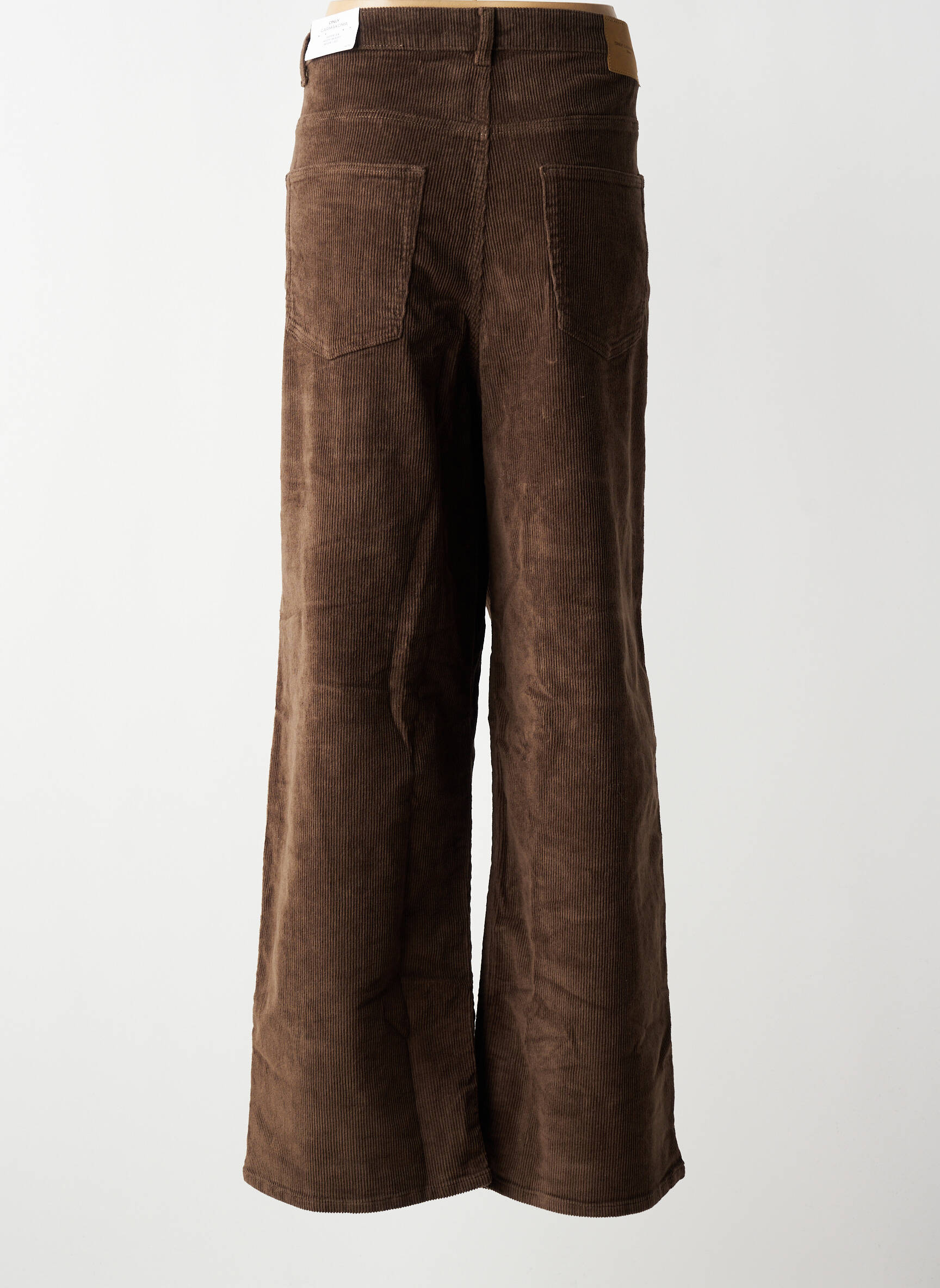 Pantalon droit fermeture zippée sous rabat boutonné taille normale marron ONLY CARMAKOMA femme