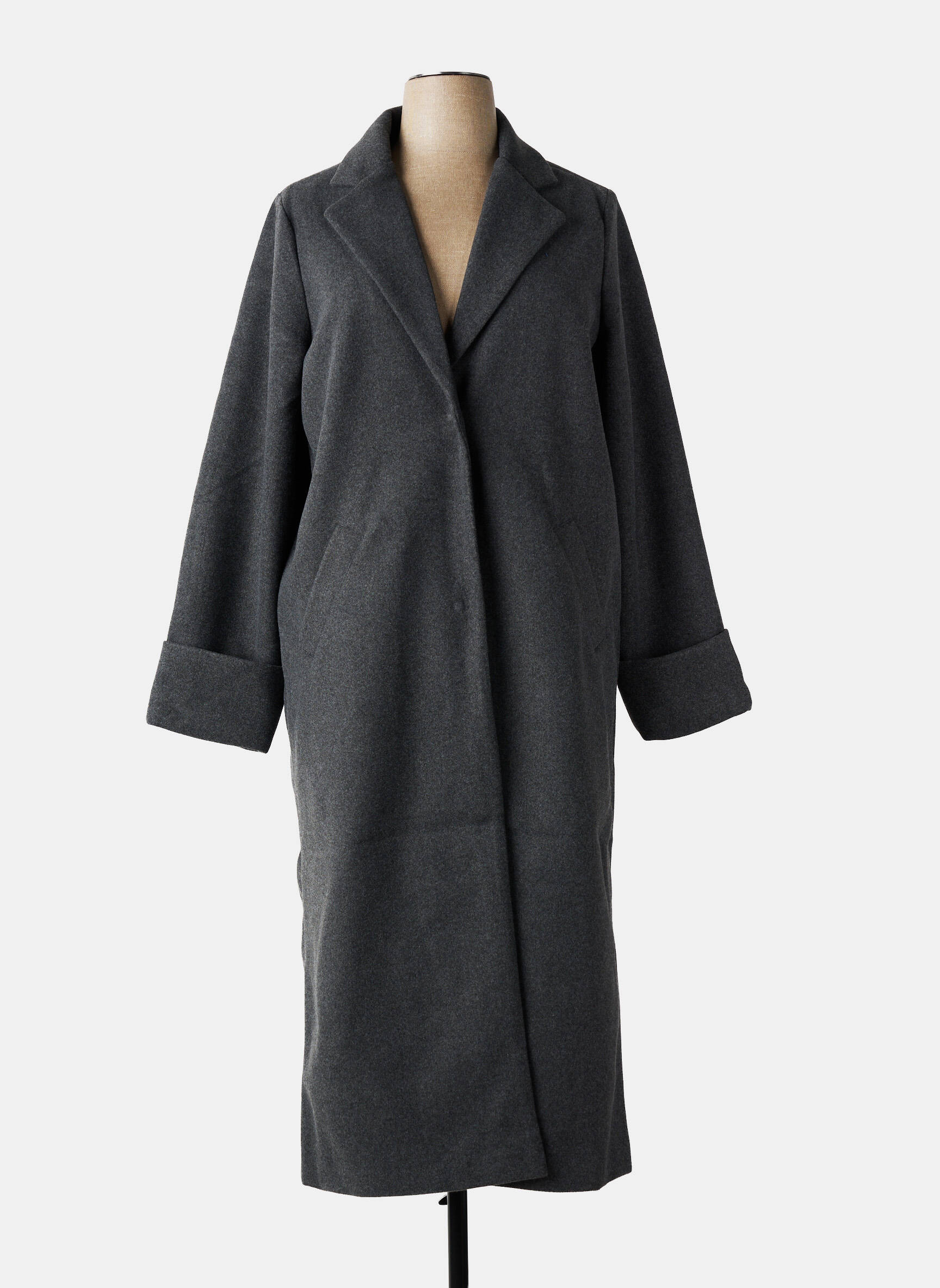 Manteau long fermeture pressionnée sans capuche gris NOISY MAY femme