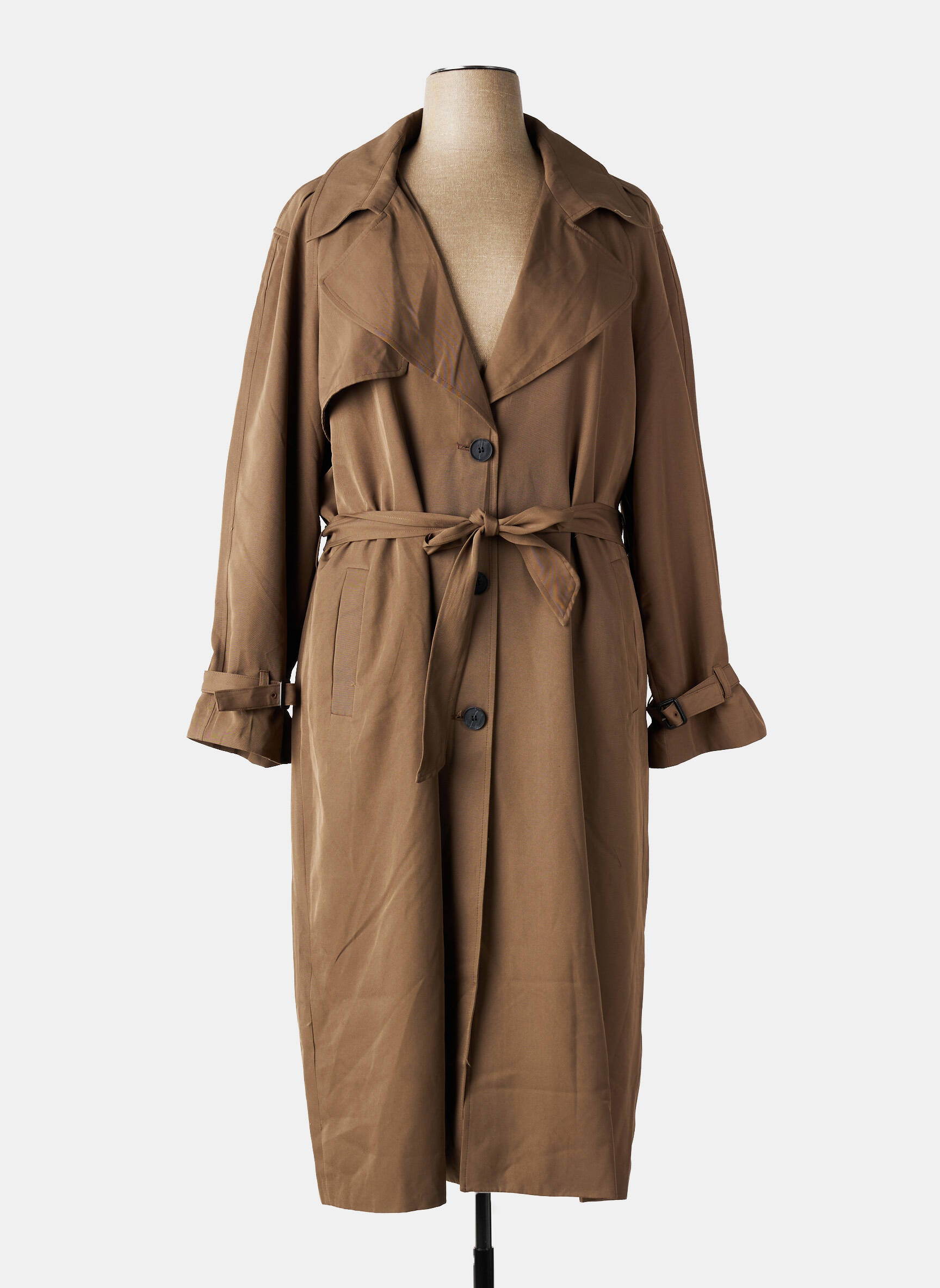 Manteau long coupe cintrée sans capuche marron ONLY CARMAKOMA femme