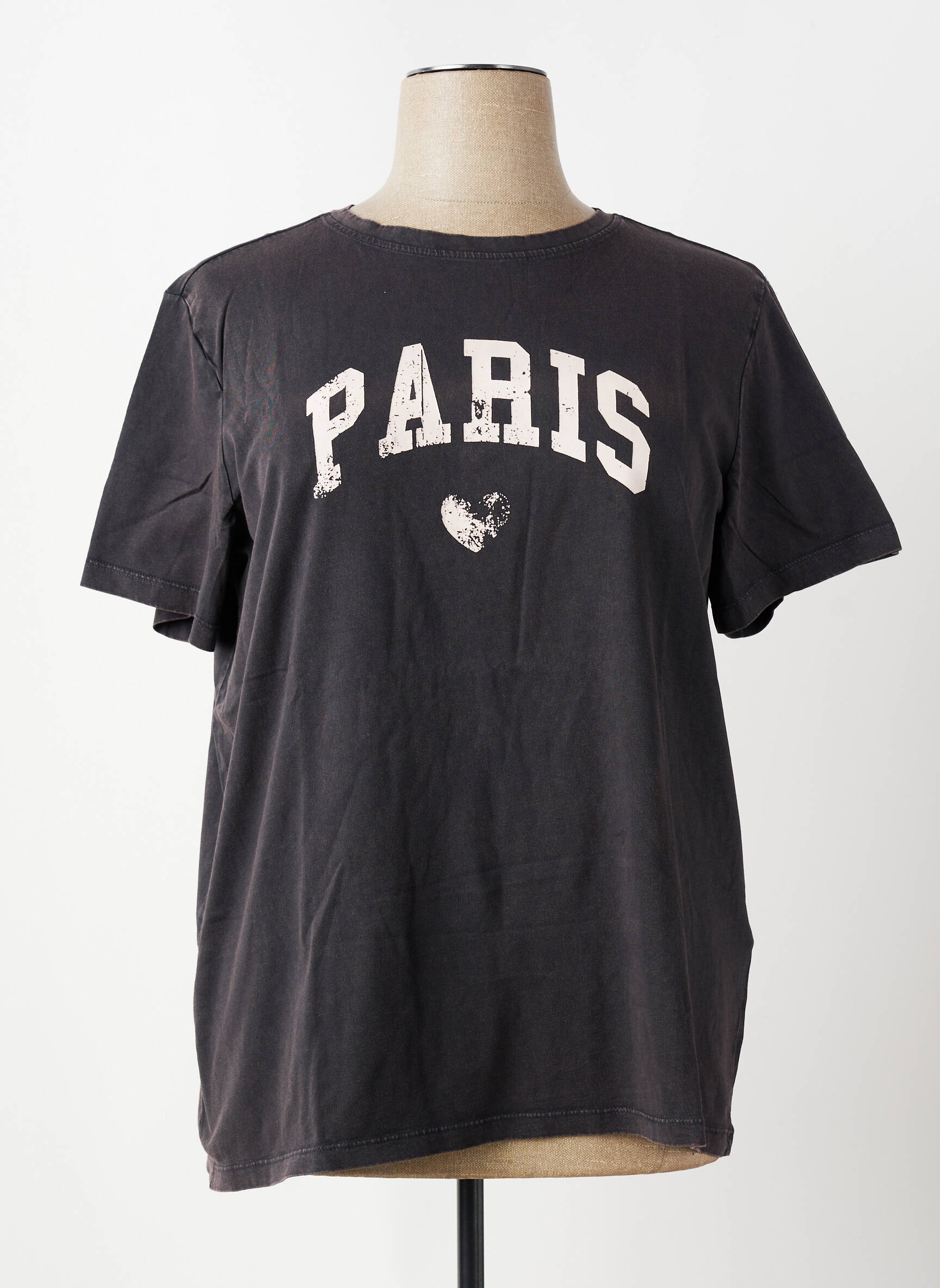 T-shirt sérigraphie floquée manches courtes gris ONLY CARMAKOMA femme