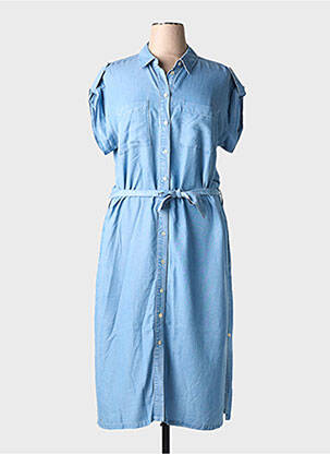 Robe longue tissage popeline manches courtes bleu YEST femme