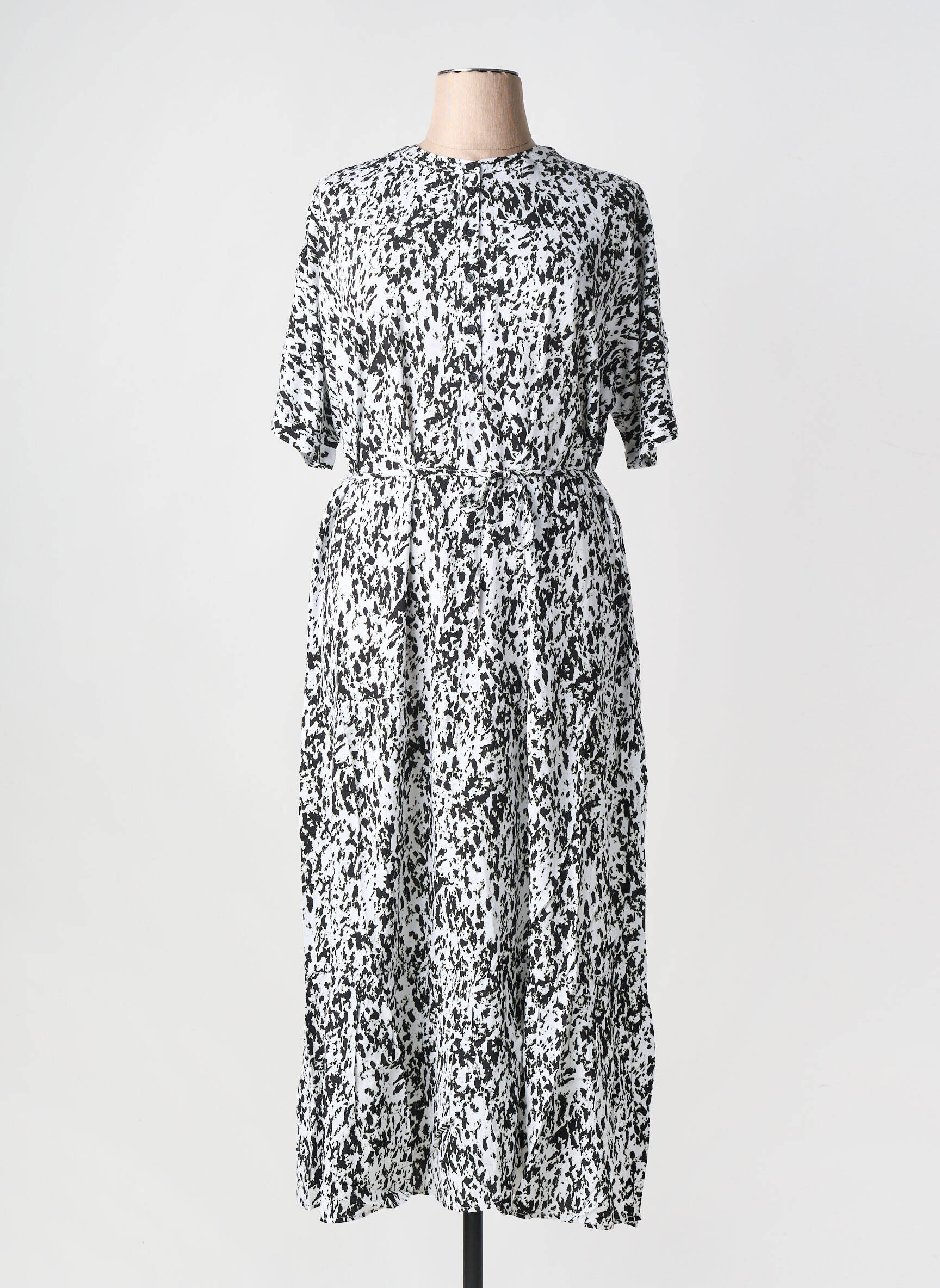 Robe longue imprimé fantaisie manches courtes noir YEST femme