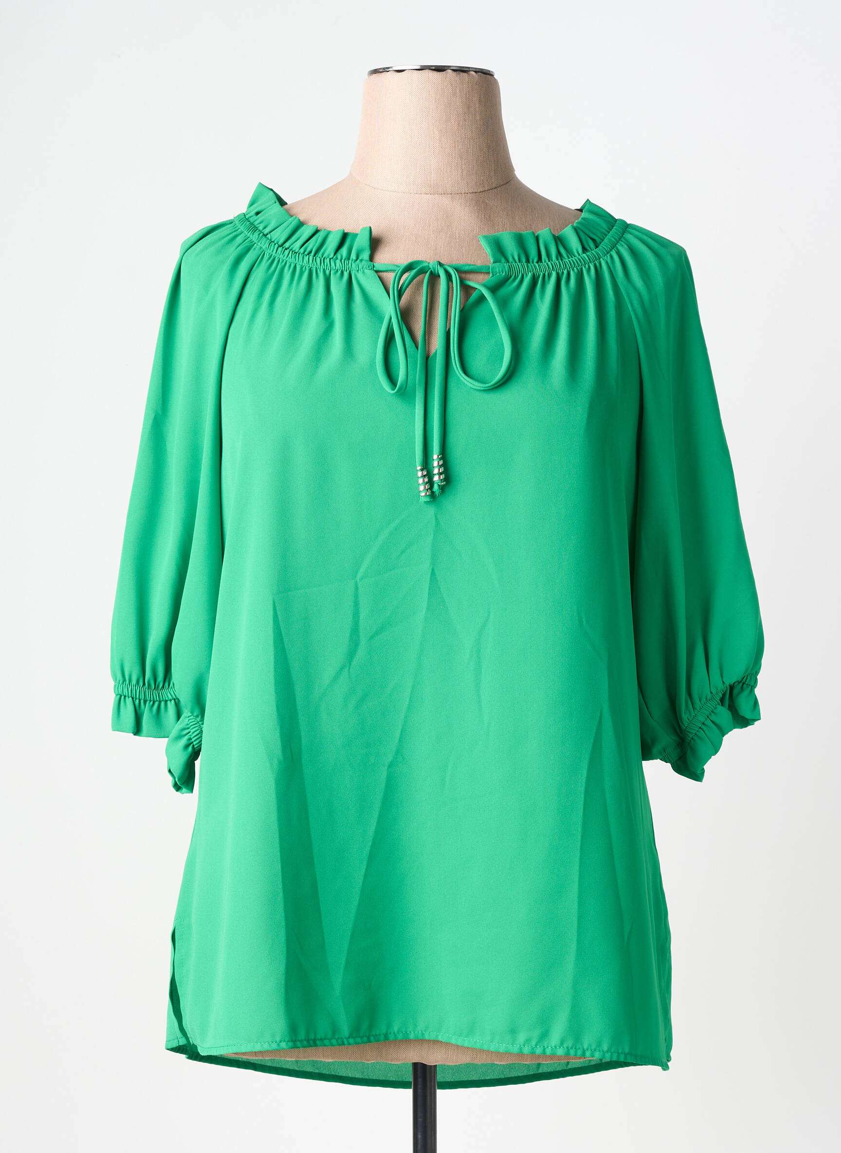 Blouse col rond manches 3/4 vert AN II VITO femme