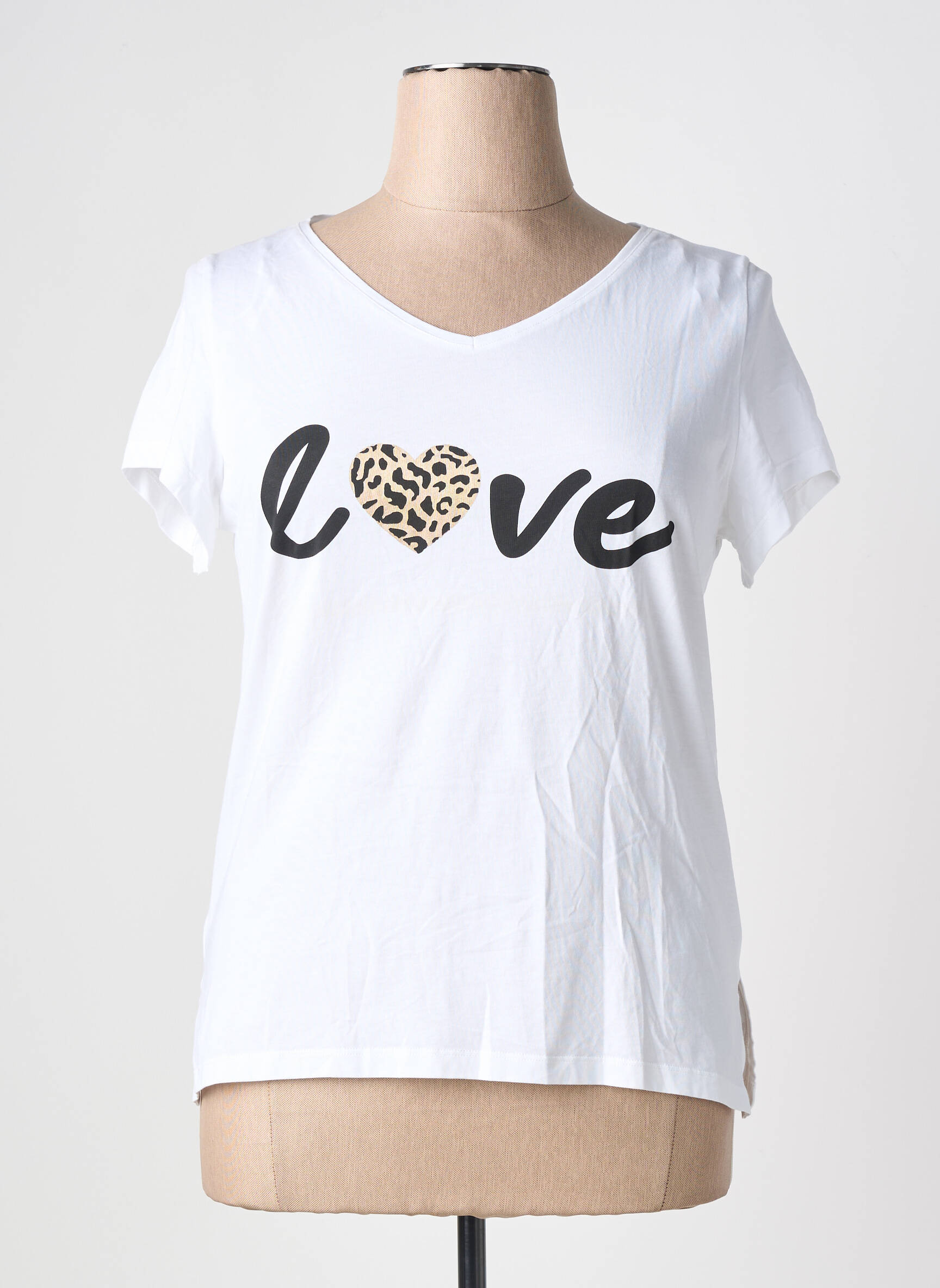 T-shirt sérigraphie floquée manches courtes blanc AN II VITO femme