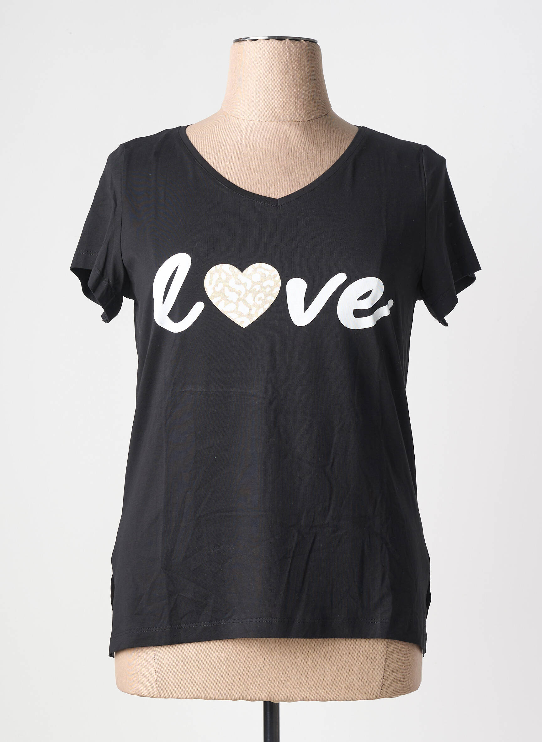 T-shirt sérigraphie floquée manches courtes noir AN II VITO femme