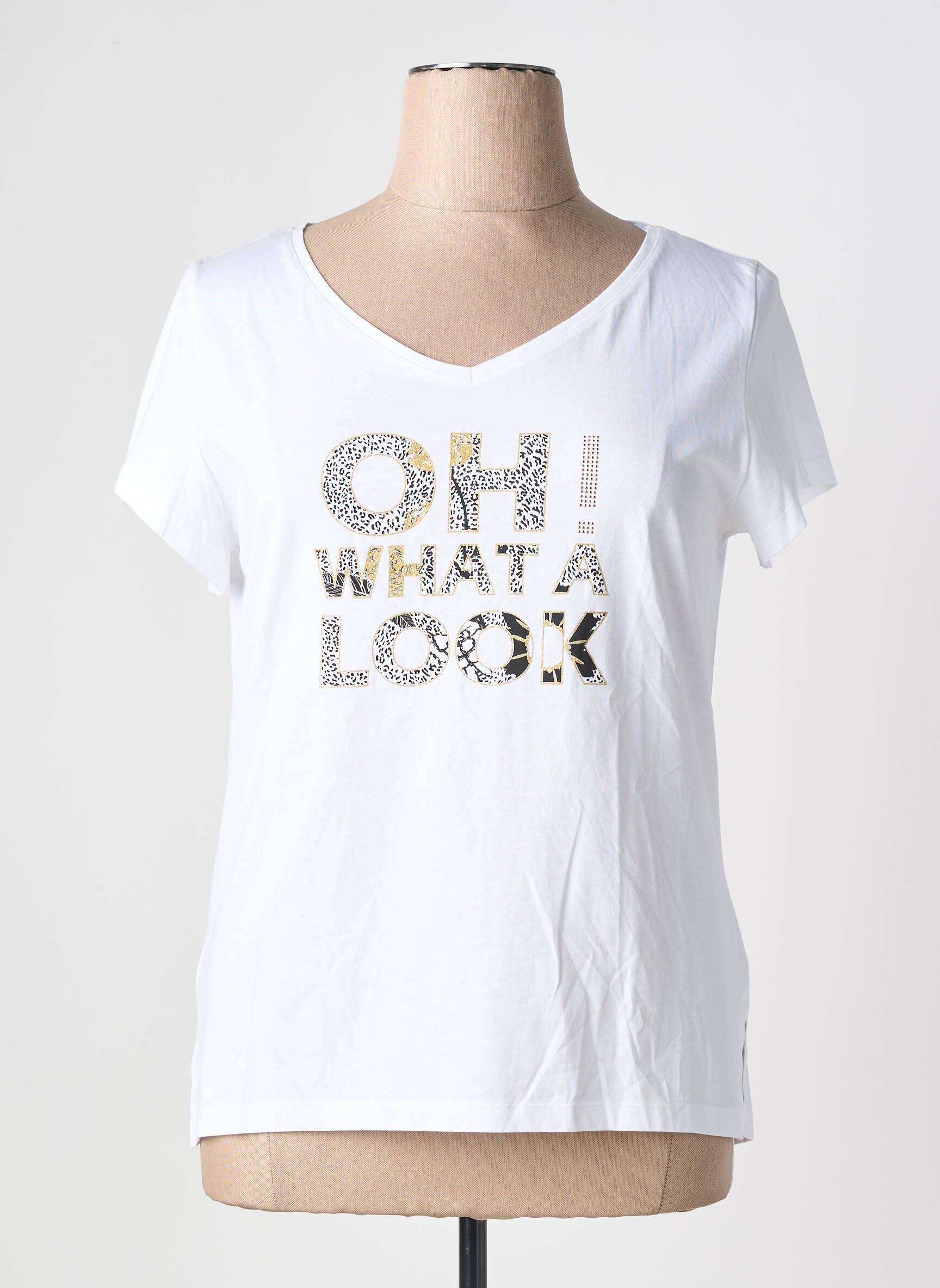 T-shirt sérigraphie floquée manches courtes blanc AN II VITO femme
