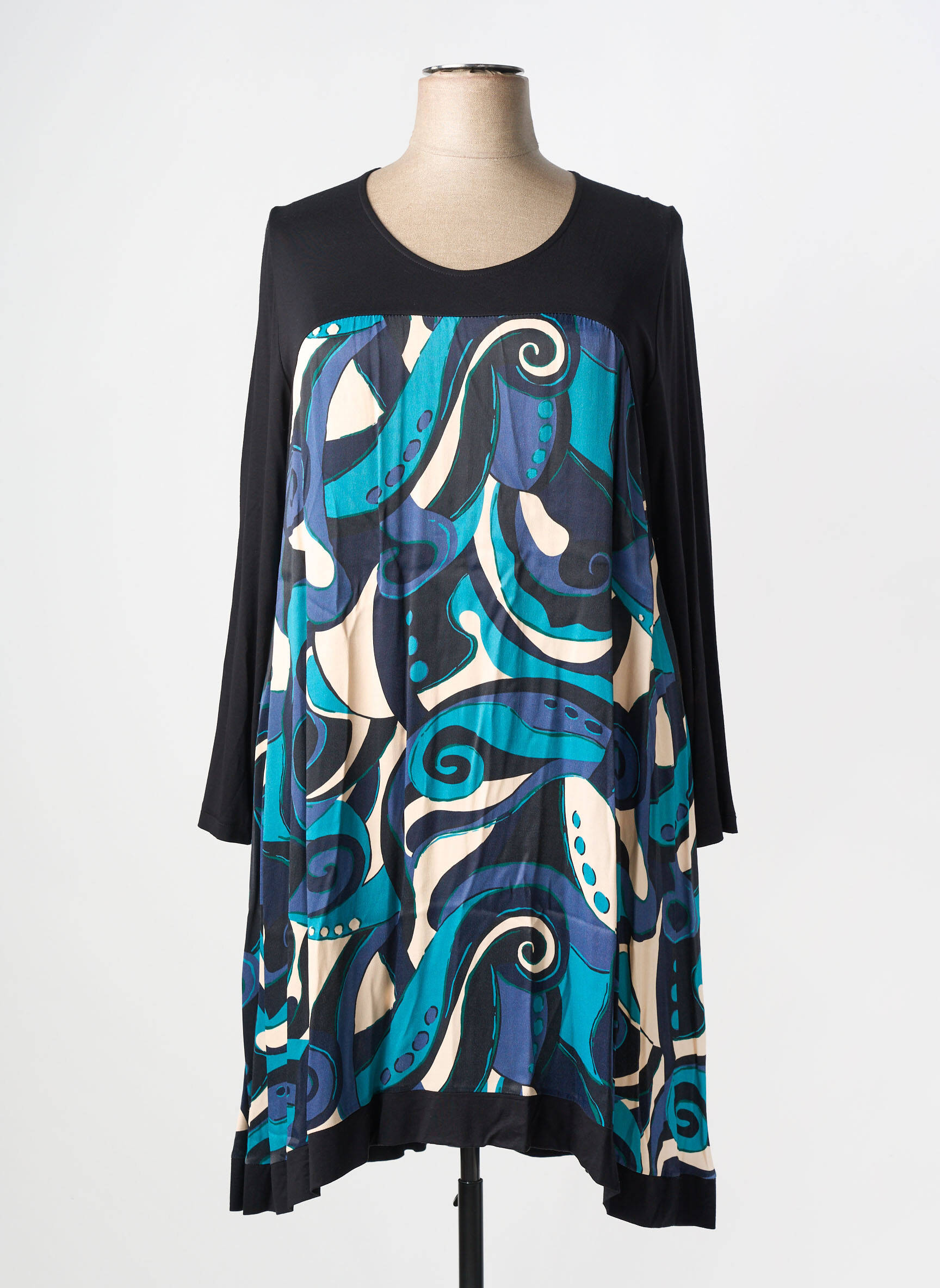 Robe mi-longue imprimé fantaisie manches longues noir AN II VITO femme