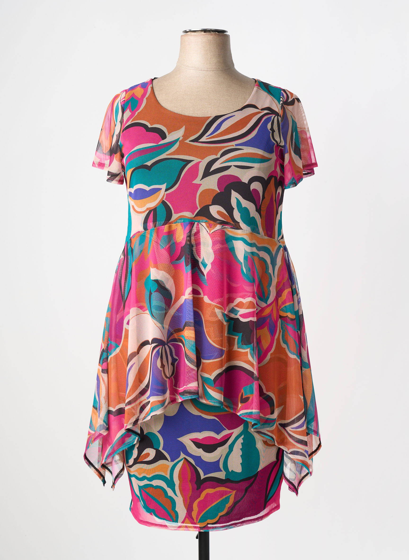 Robe mi-longue imprimé fantaisie manches courtes orange AN II VITO femme