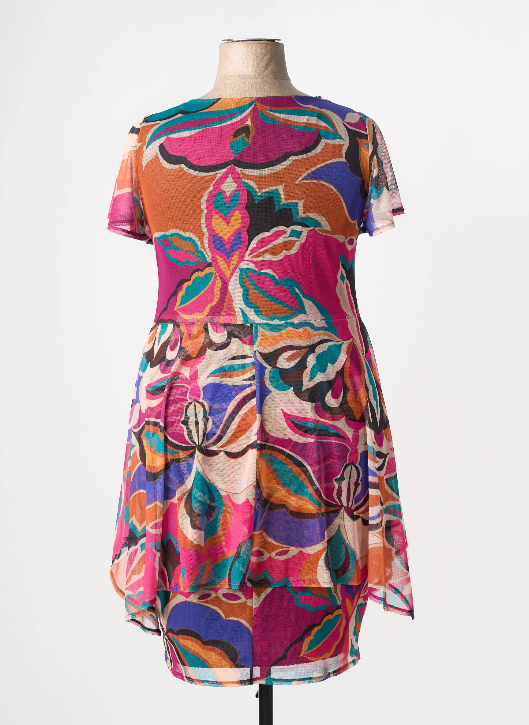 Robe mi-longue imprimé fantaisie manches courtes orange AN II VITO femme