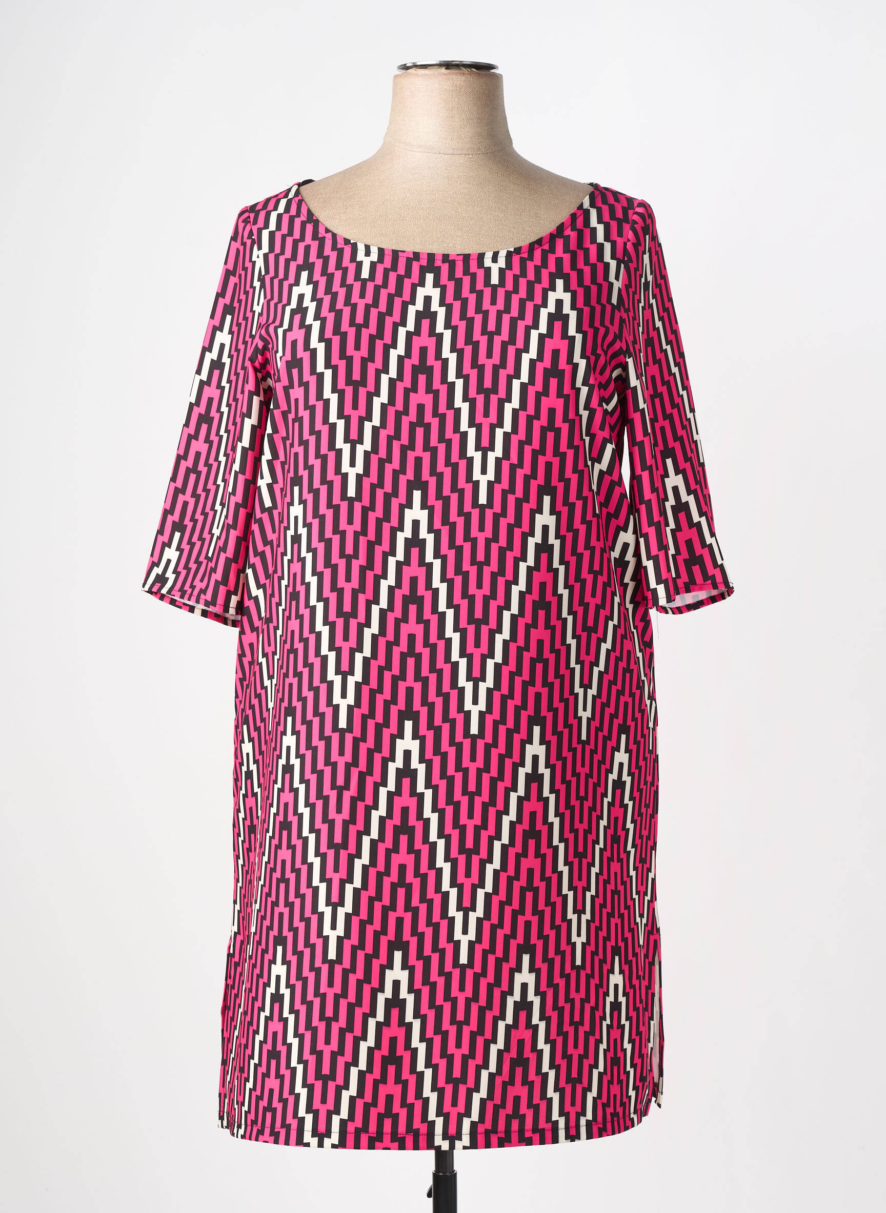 Robe mi-longue imprimé fantaisie manches courtes rose AN II VITO femme