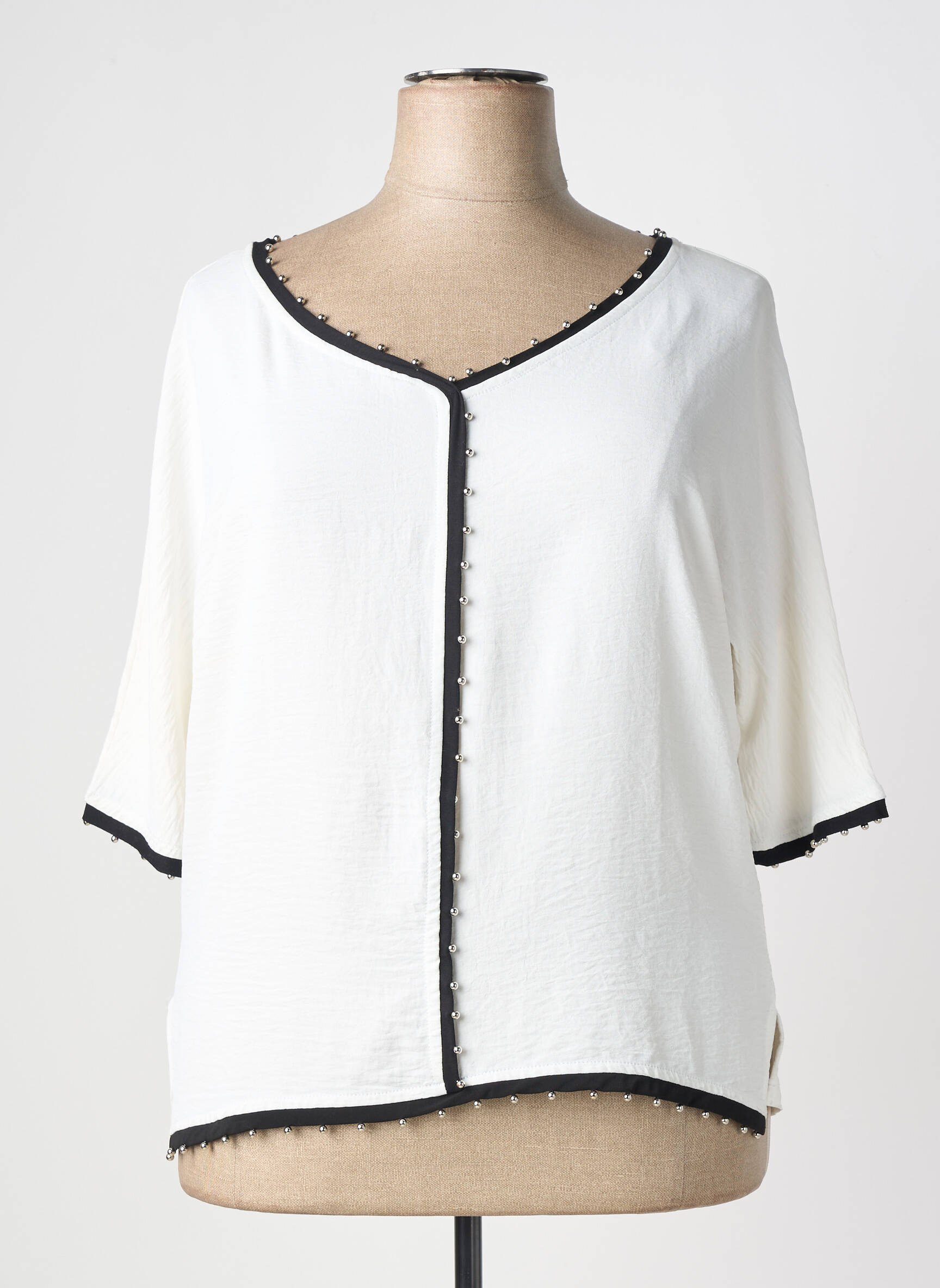 Top tissage crêpe manches courtes blanc AN II VITO femme