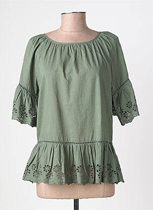 Blouse tissage popeline manches 3/4 vert TIFFOSI femme