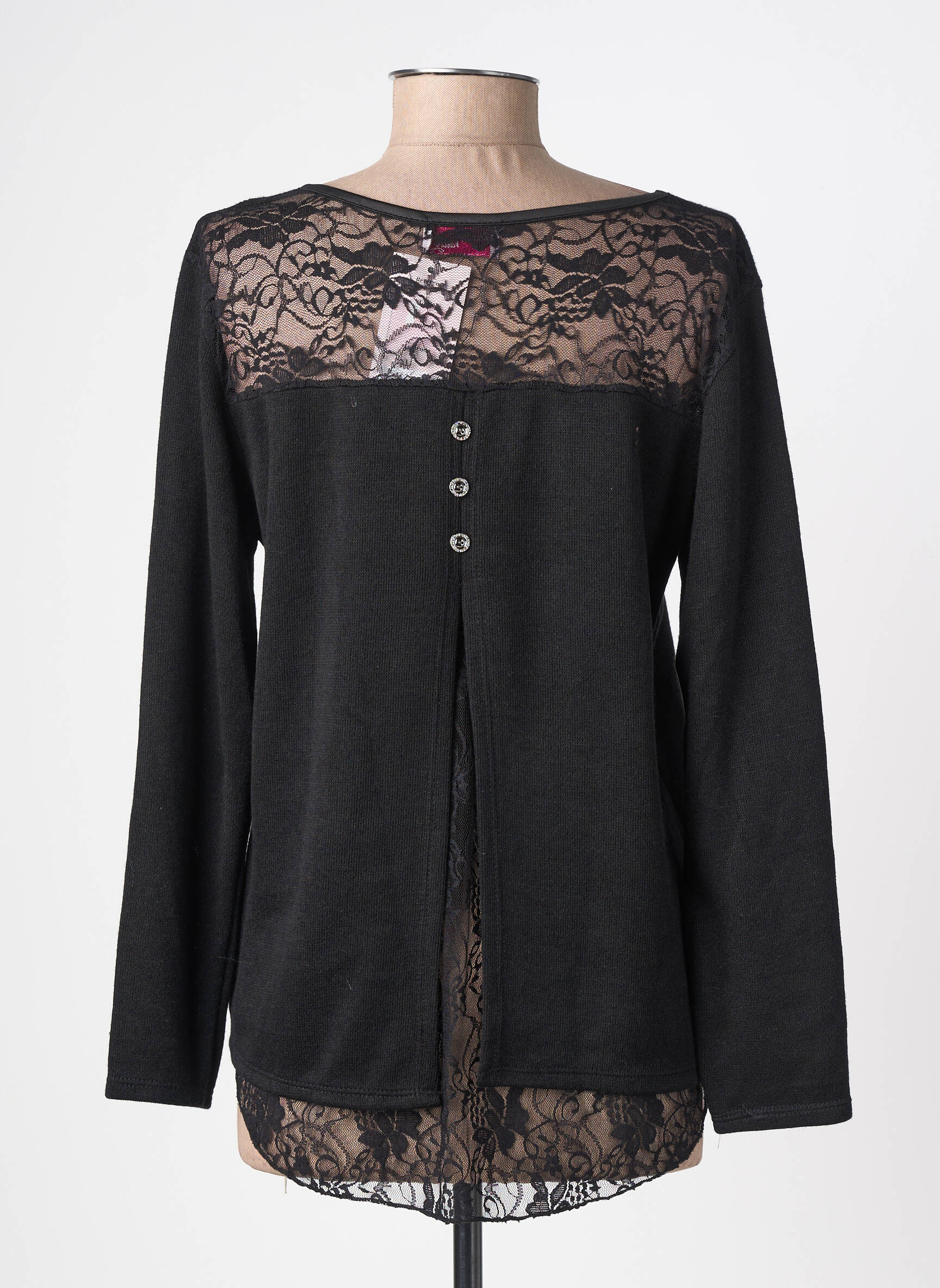 Pull tunique col rond manches longues noir DREAM VALLEY femme