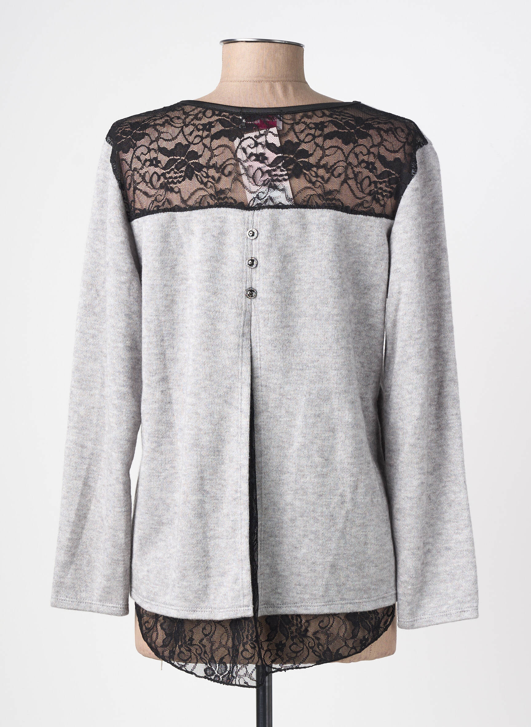 Pull tunique tissage chiné manches longues gris DREAM VALLEY femme
