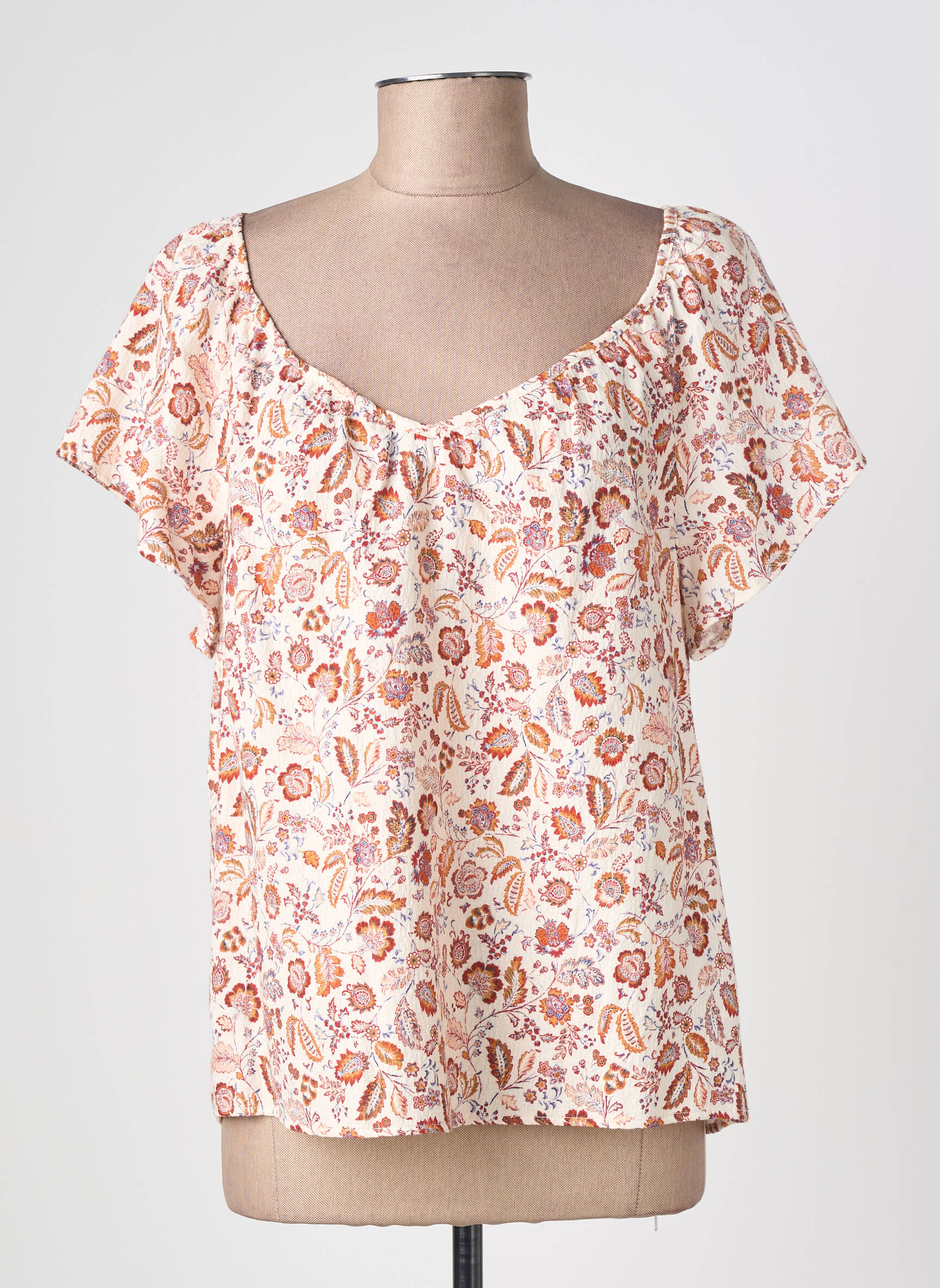 Blouse col rond manches courtes beige C'EST BEAU LA VIE femme