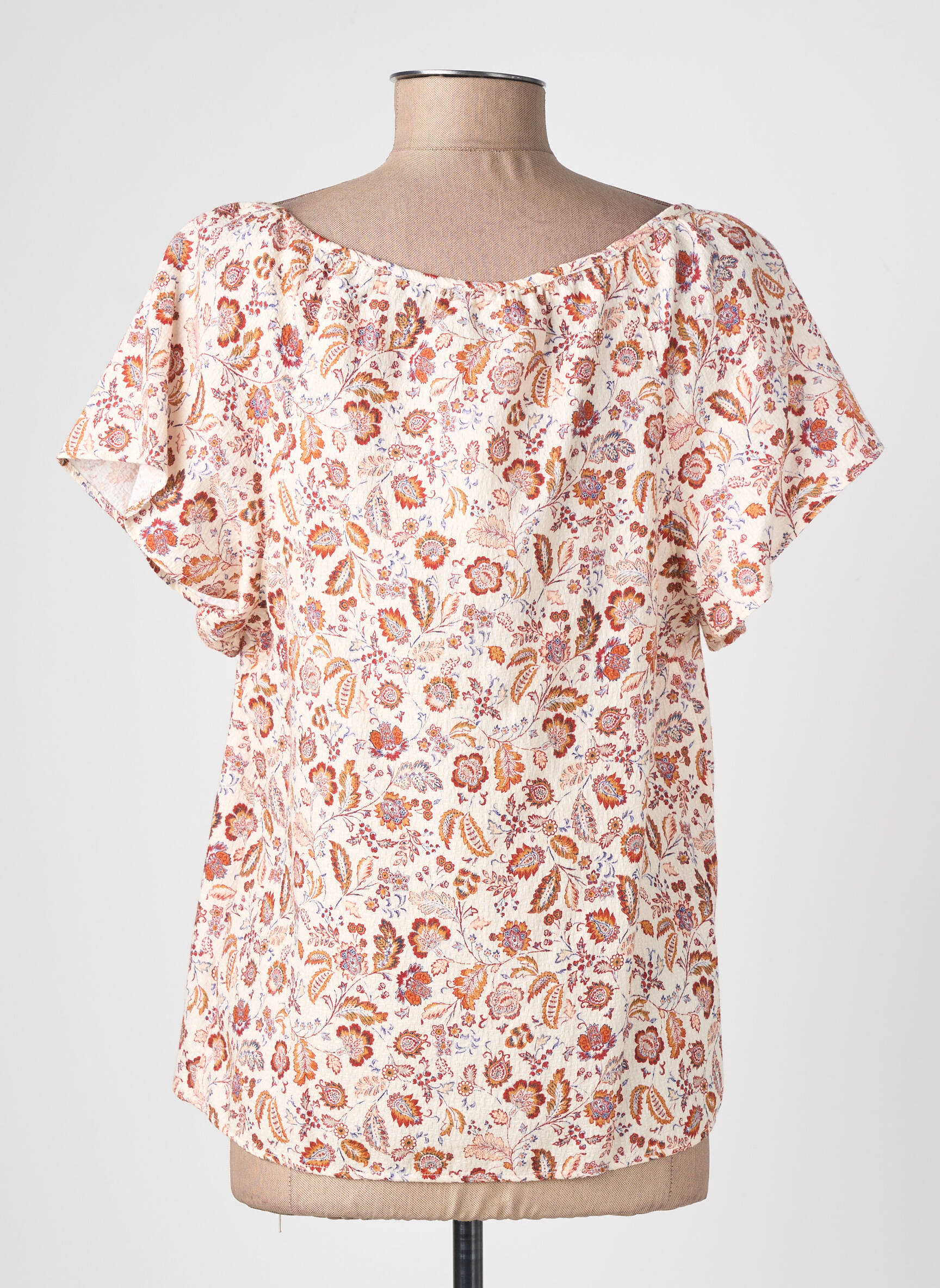 Blouse col rond manches courtes beige C'EST BEAU LA VIE femme