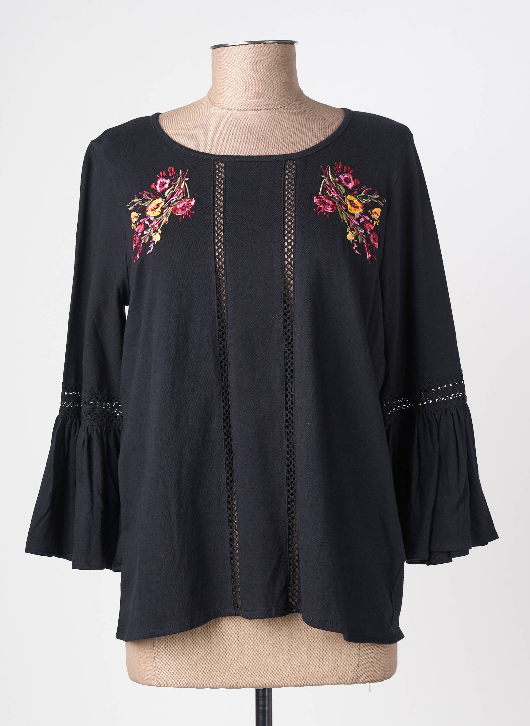 Blouse col rond manches 3/4 noir TIFFOSI femme