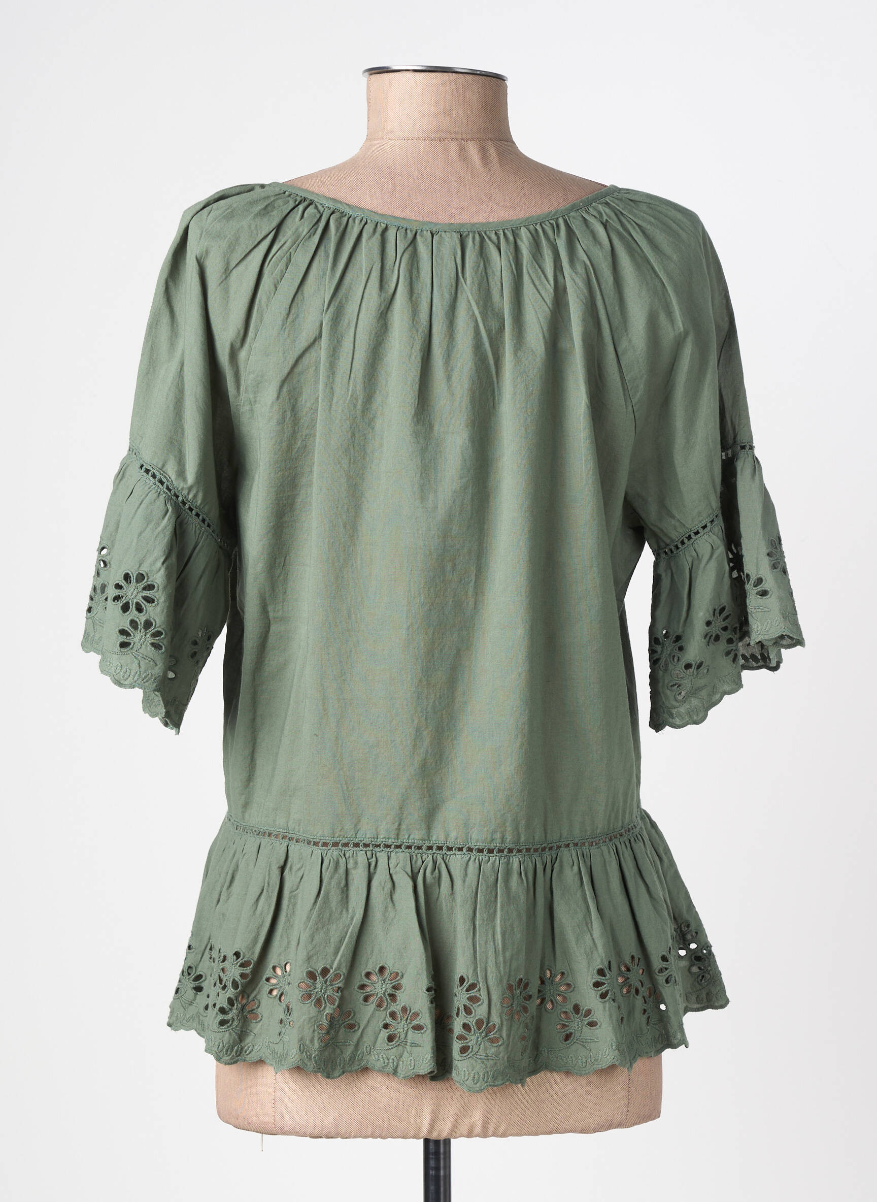 Blouse tissage popeline manches 3/4 vert TIFFOSI femme
