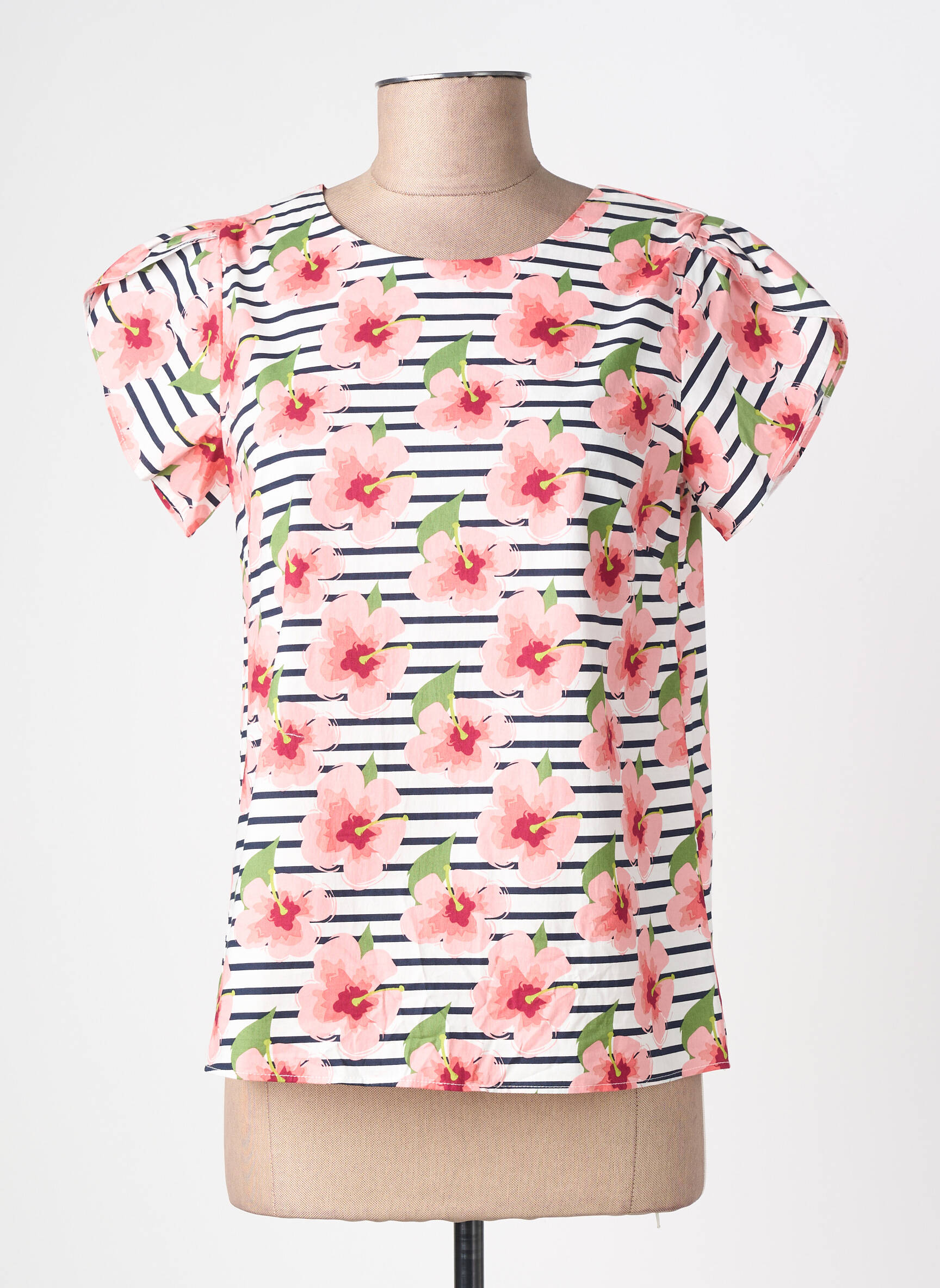 Blouse tissage popeline manches courtes rose MOLLY BRACKEN femme