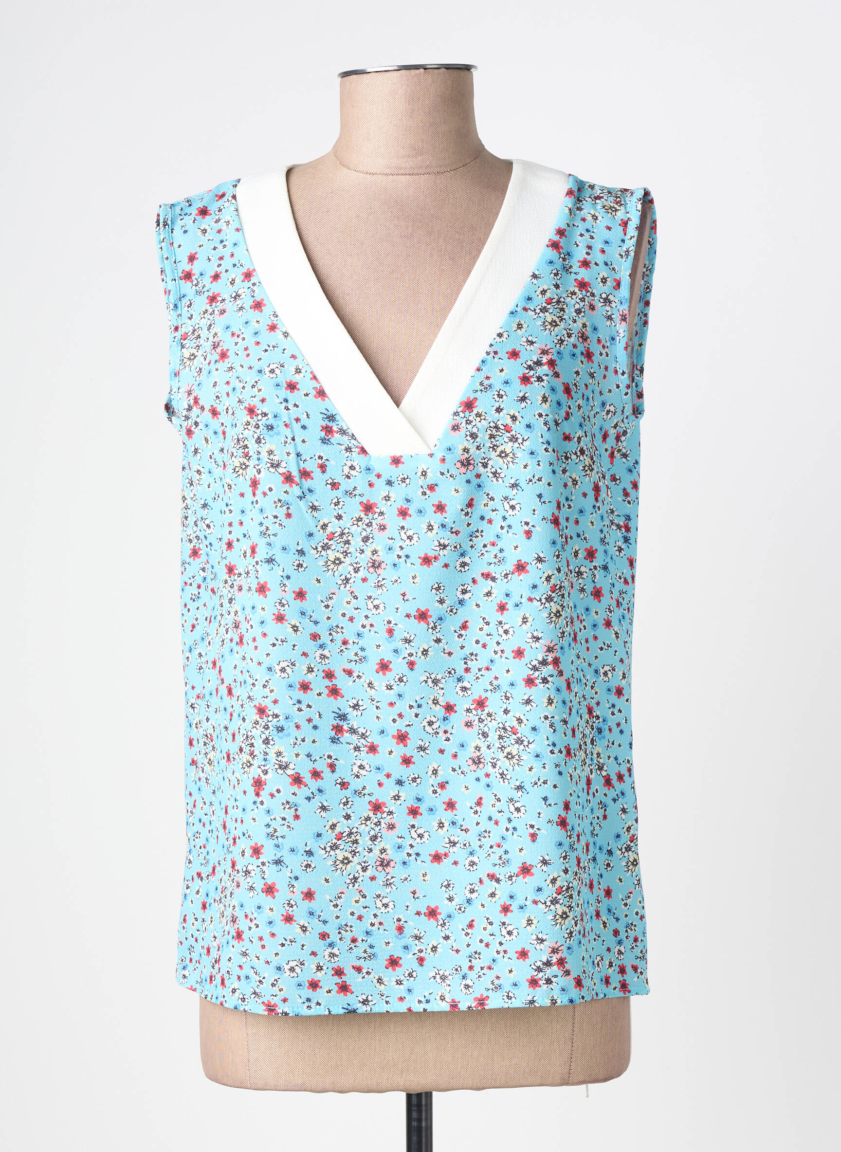 Top tissage crêpe sans manche bleu REVD'ELLE femme