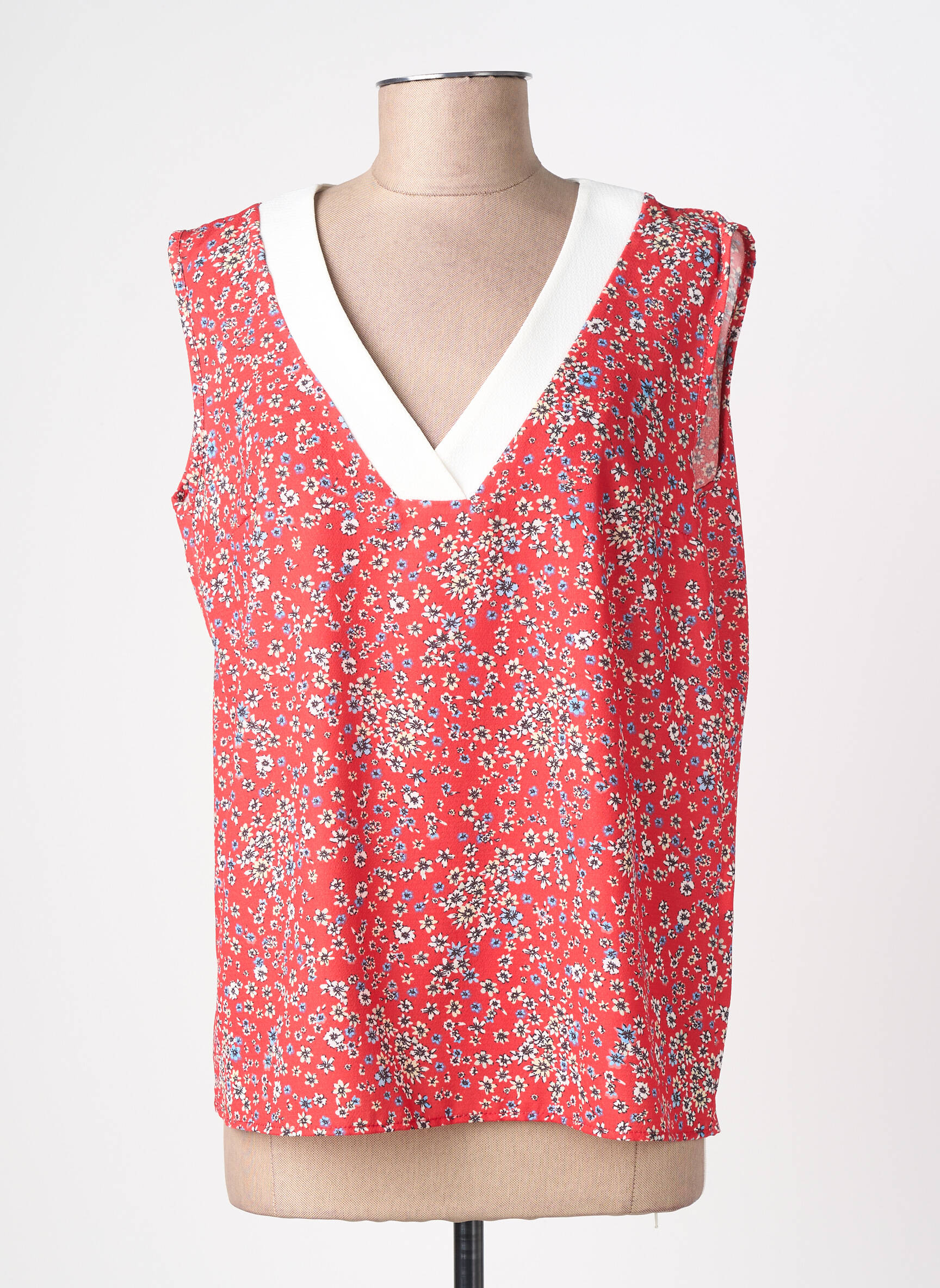 Top tissage crêpe sans manche rouge REVD'ELLE femme