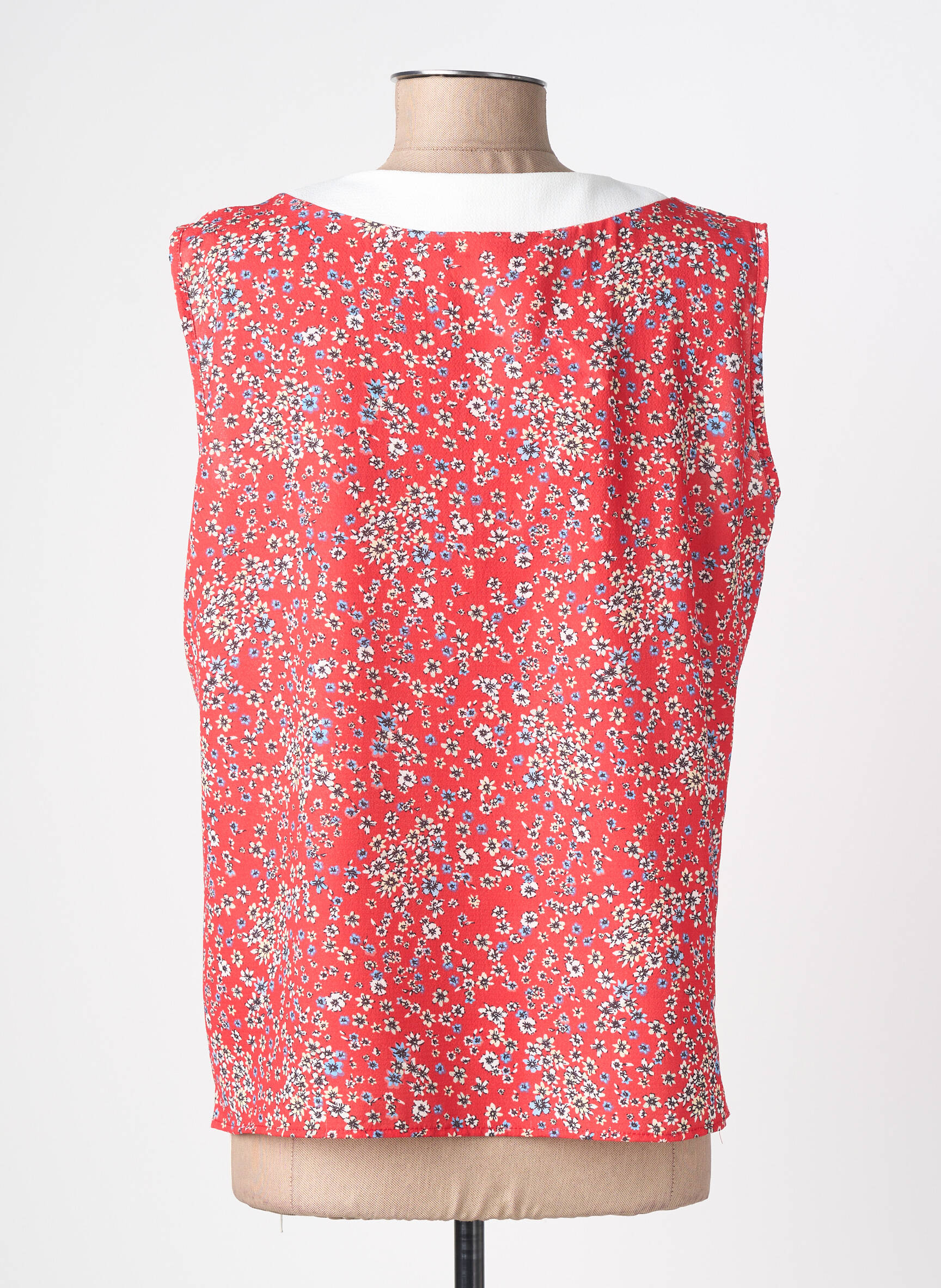 Top tissage crêpe sans manche rouge REVD'ELLE femme