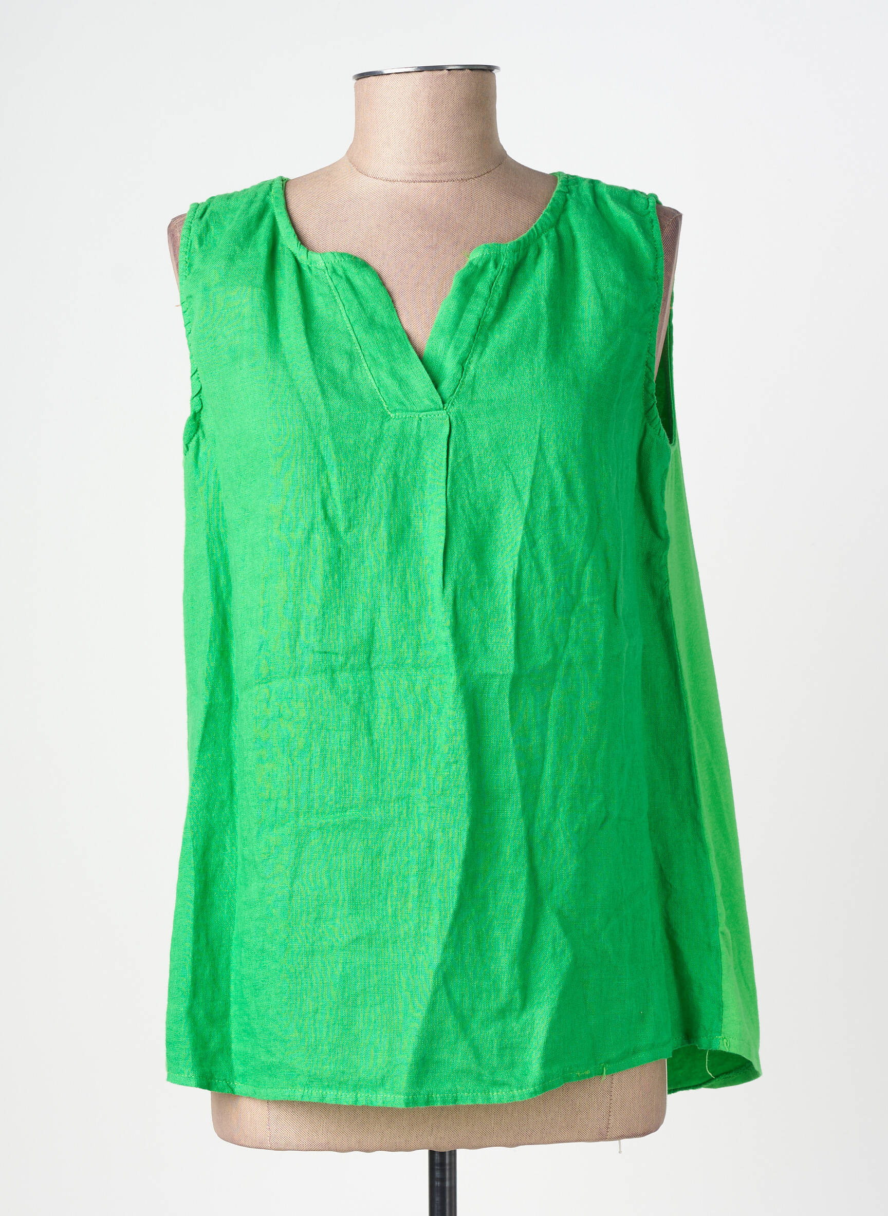 Top tissage crêpe sans manche vert LAGON BLEU femme