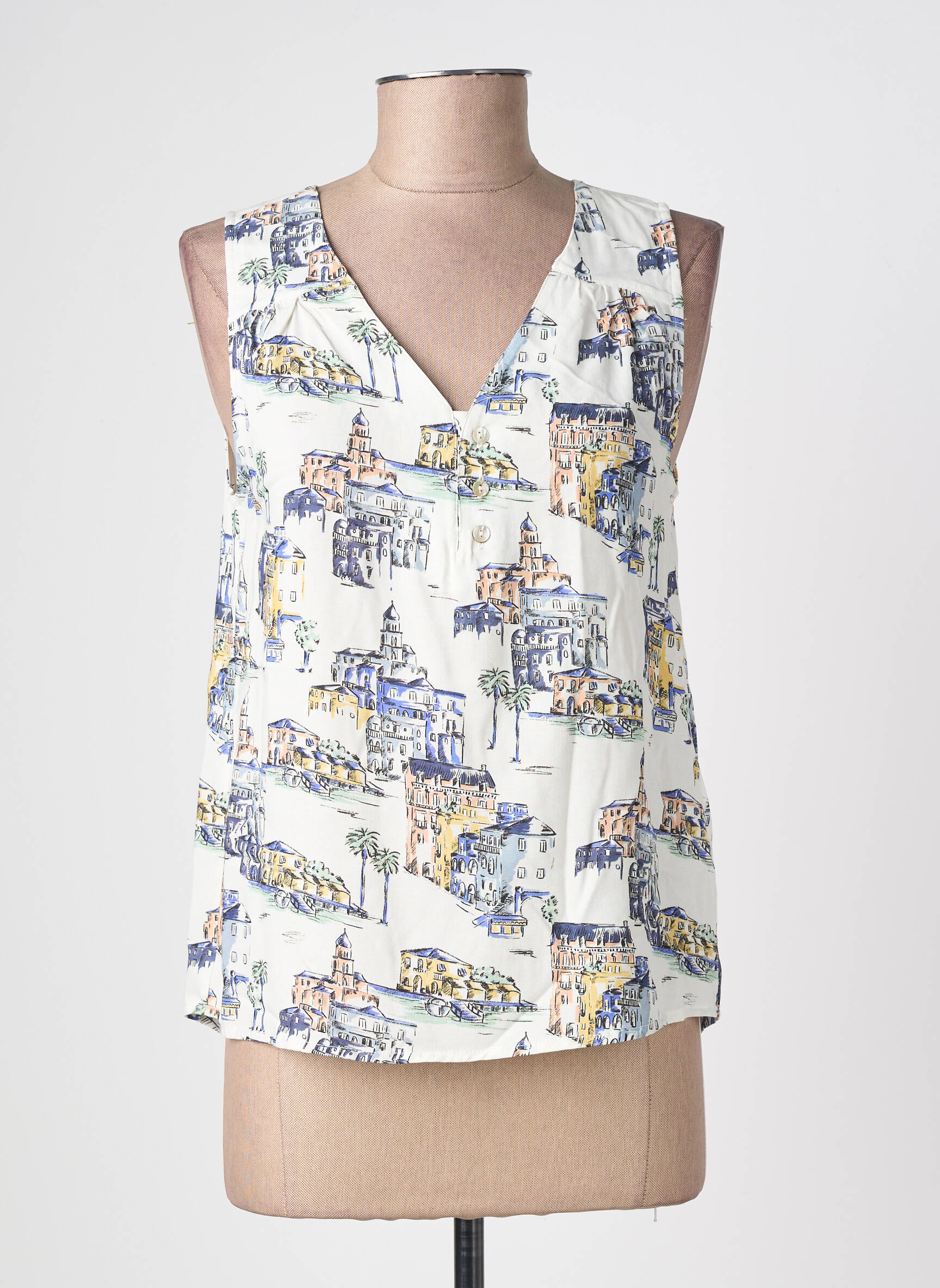 Top imprimé fantaisie sans manche beige MISMASH femme