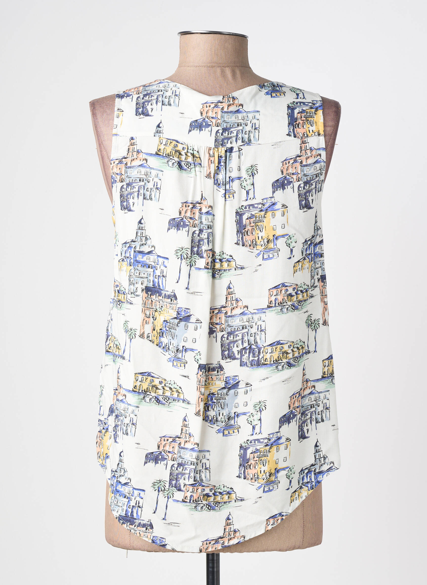 Top imprimé fantaisie sans manche beige MISMASH femme