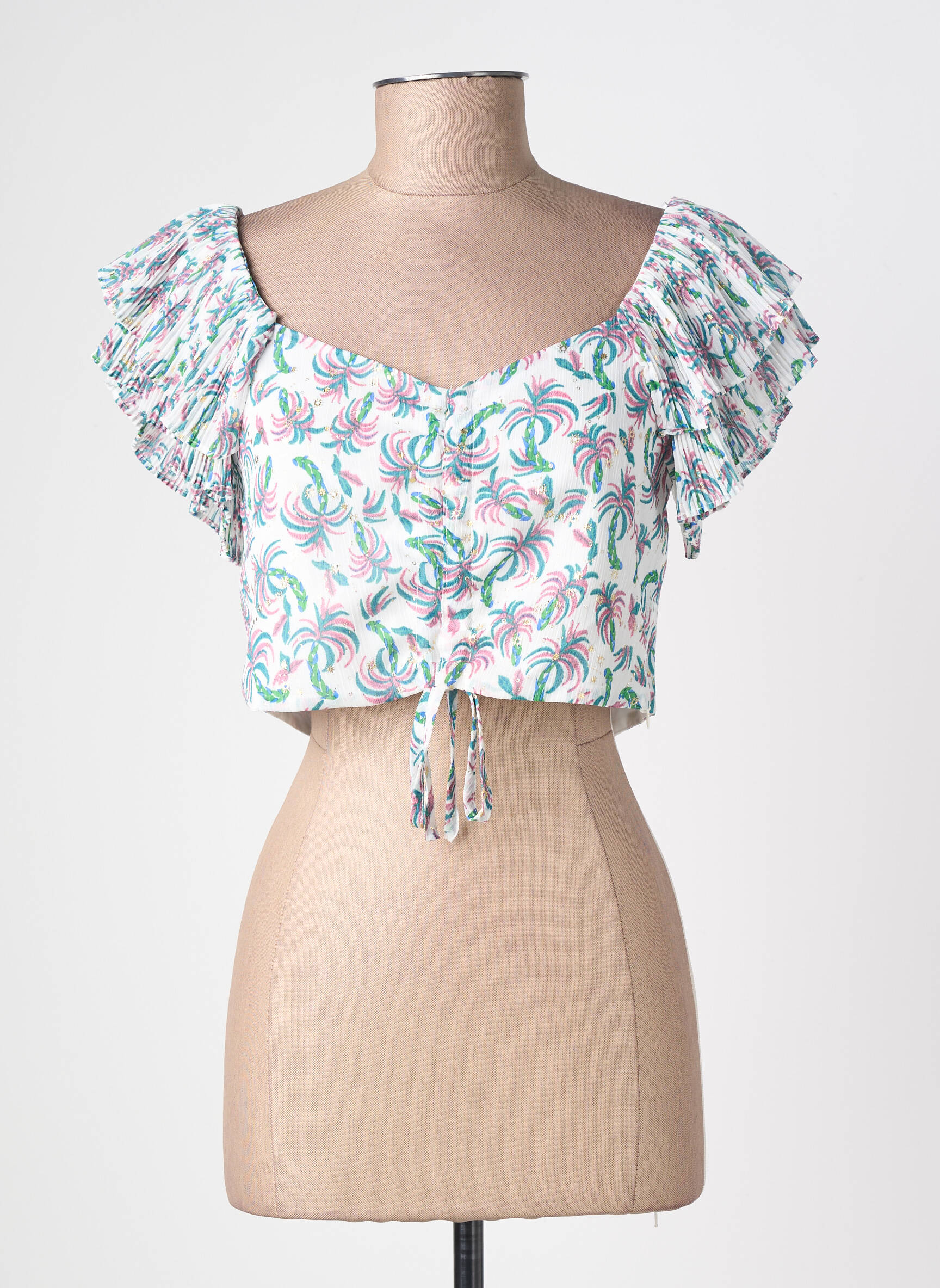 Top tissage crêpe manches courtes vert LILI SIDONIO femme