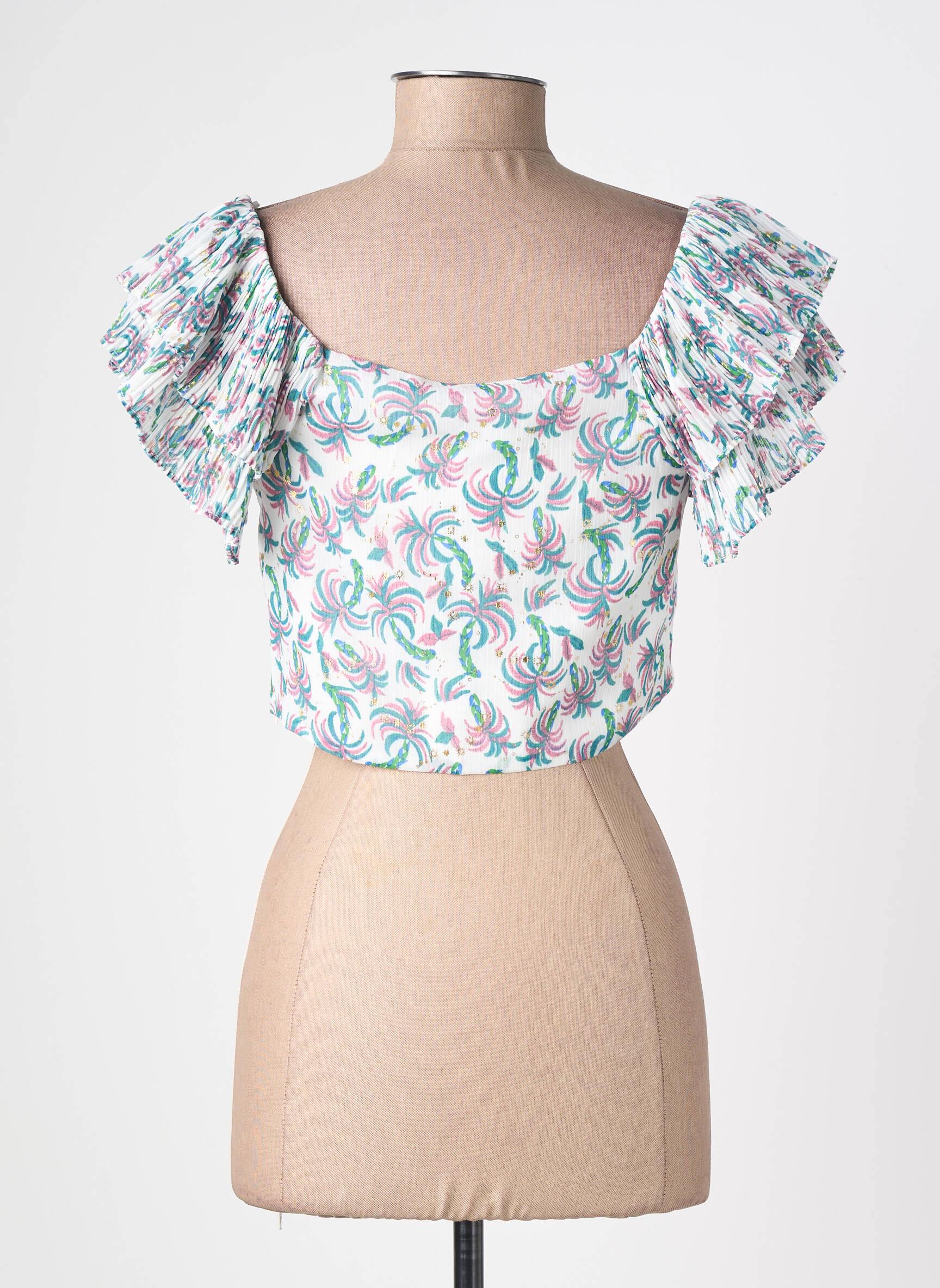 Top tissage crêpe manches courtes vert LILI SIDONIO femme