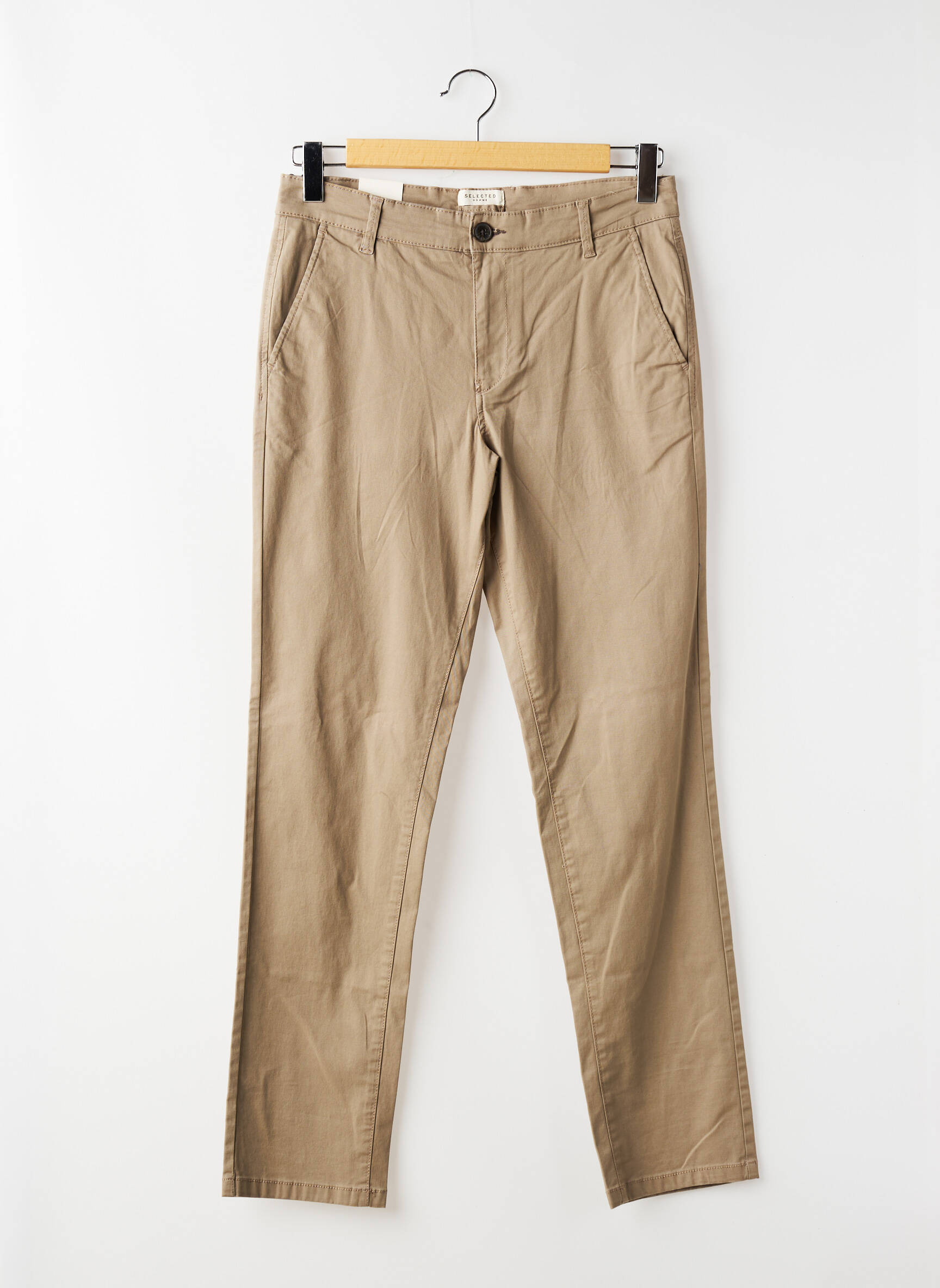 Pantalon chino tissage popeline taille normale beige SELECTED homme