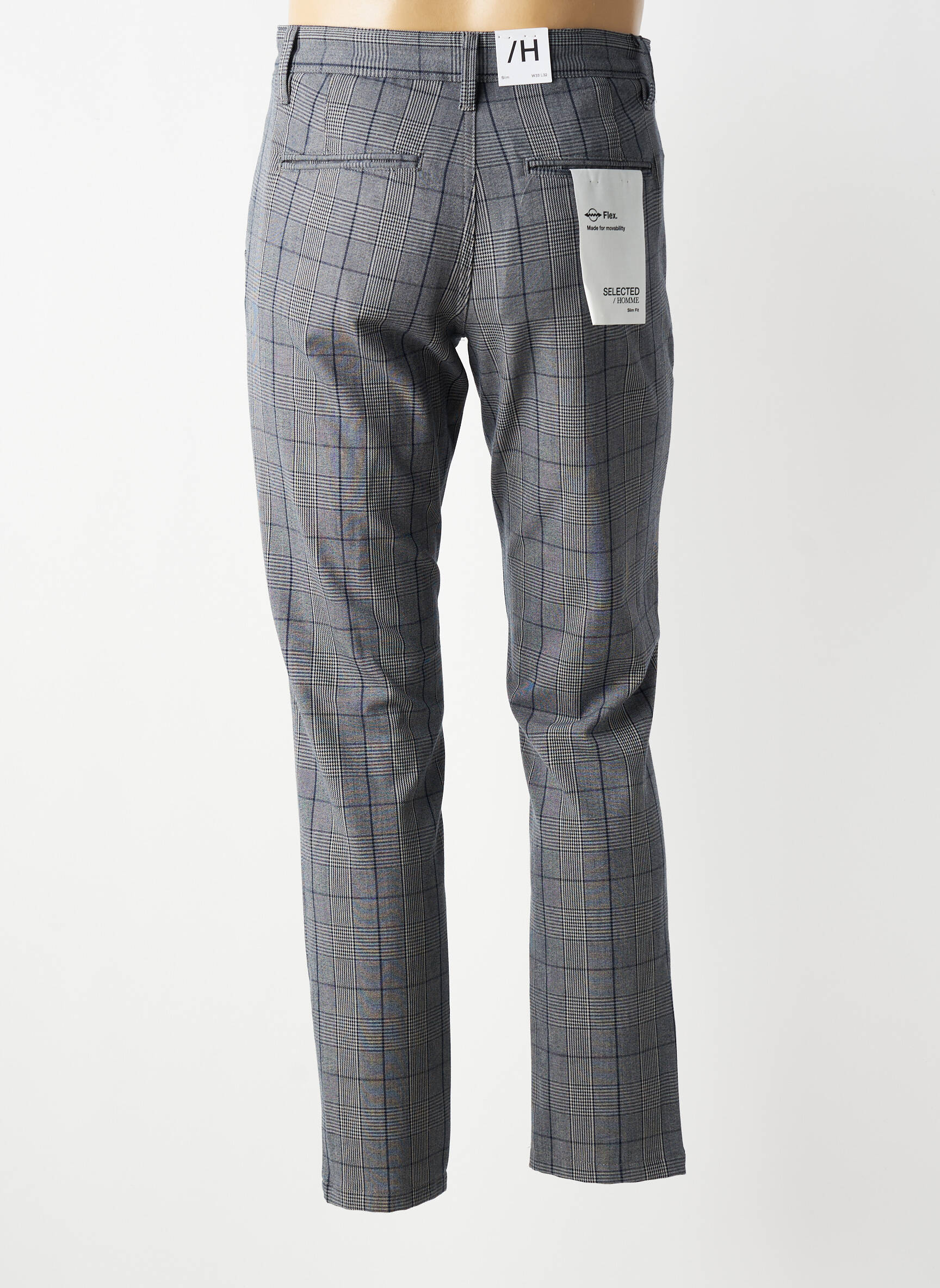 Pantalon chino imprimé imprimé prince de galle taille normale gris SELECTED homme