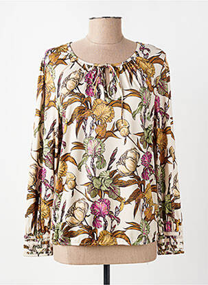 Blouse imprimé fleurs manches longues beige K-DESIGN femme